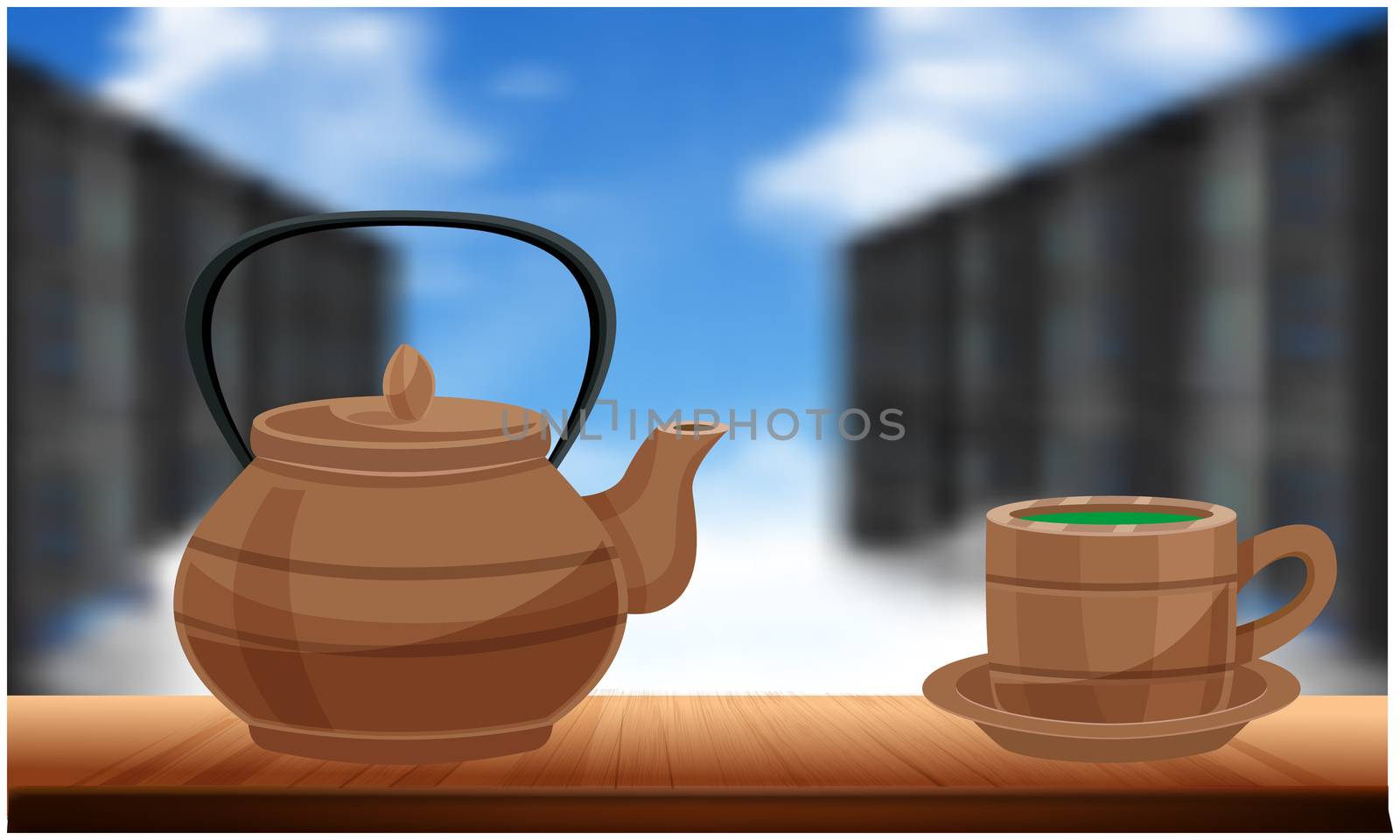 mock up illustration of tea set on the tables