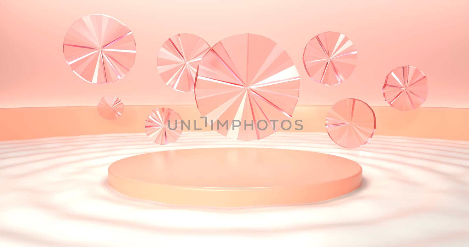3d rendering of pink podium and disc glass.
