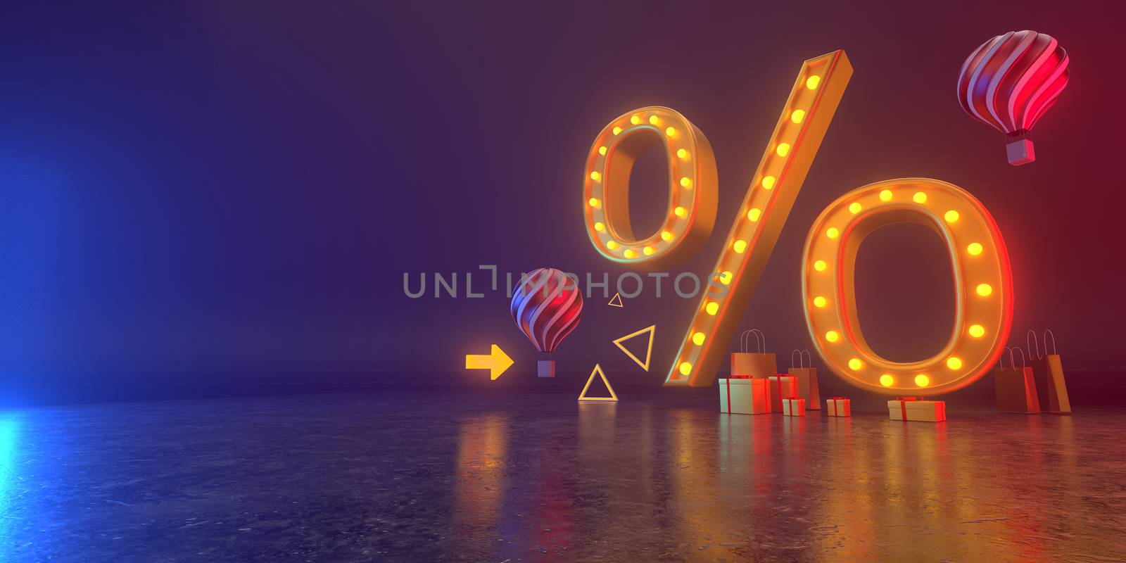 3d rendering of percent and neon light. by FREEDOM-ELEMENT