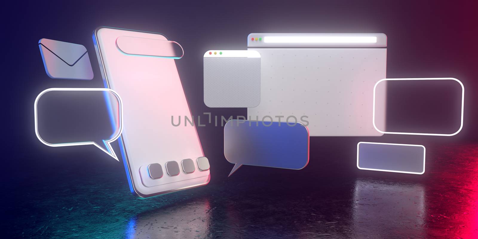 3d rendering of website icon and smartphone.