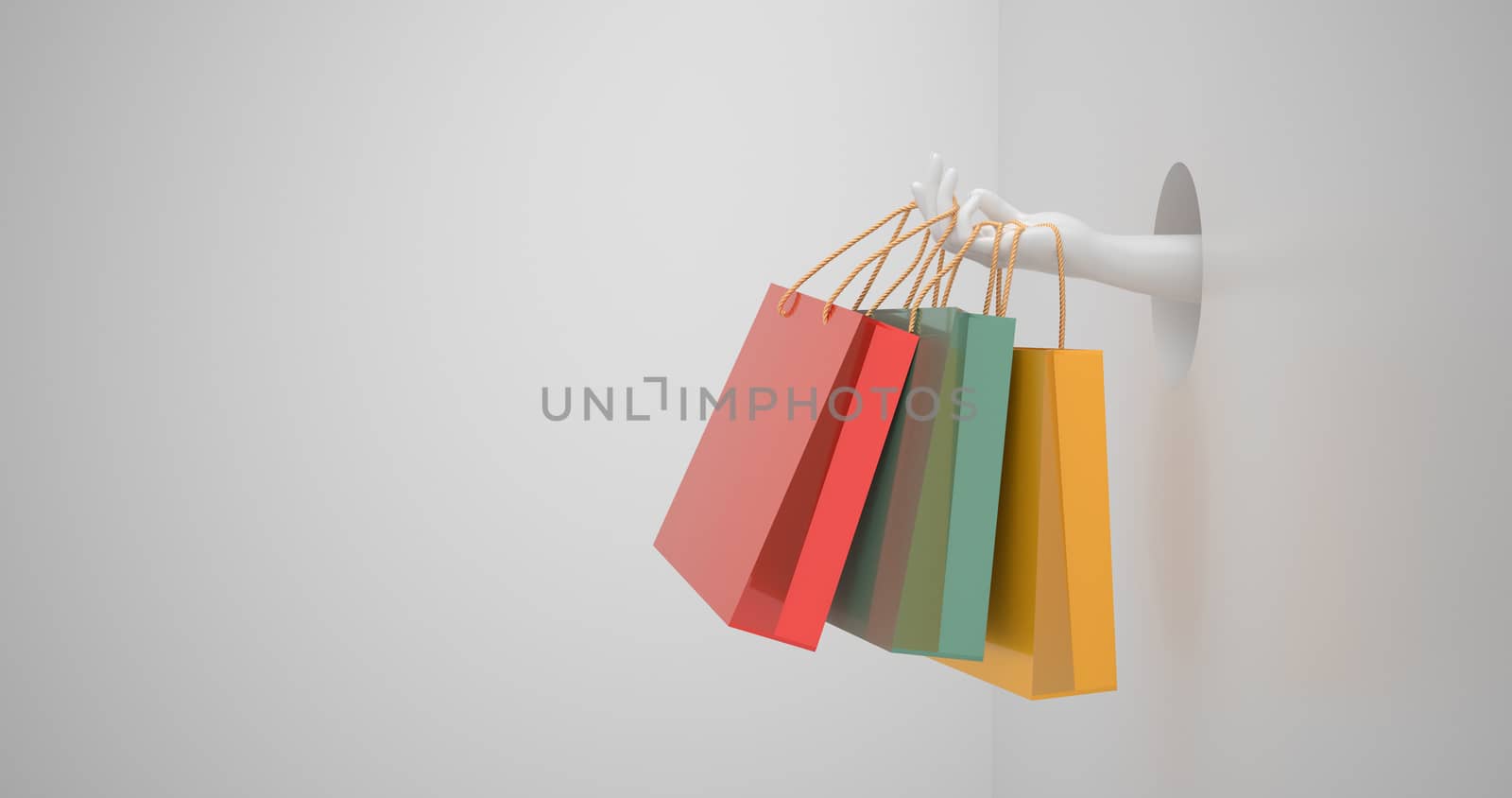 3d rendering of white hand and shopping bag. by FREEDOM-ELEMENT