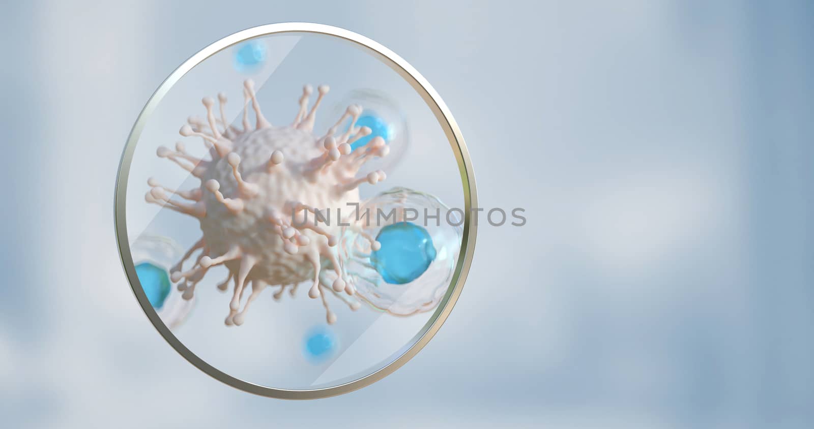3d rendering of virus and cell.
