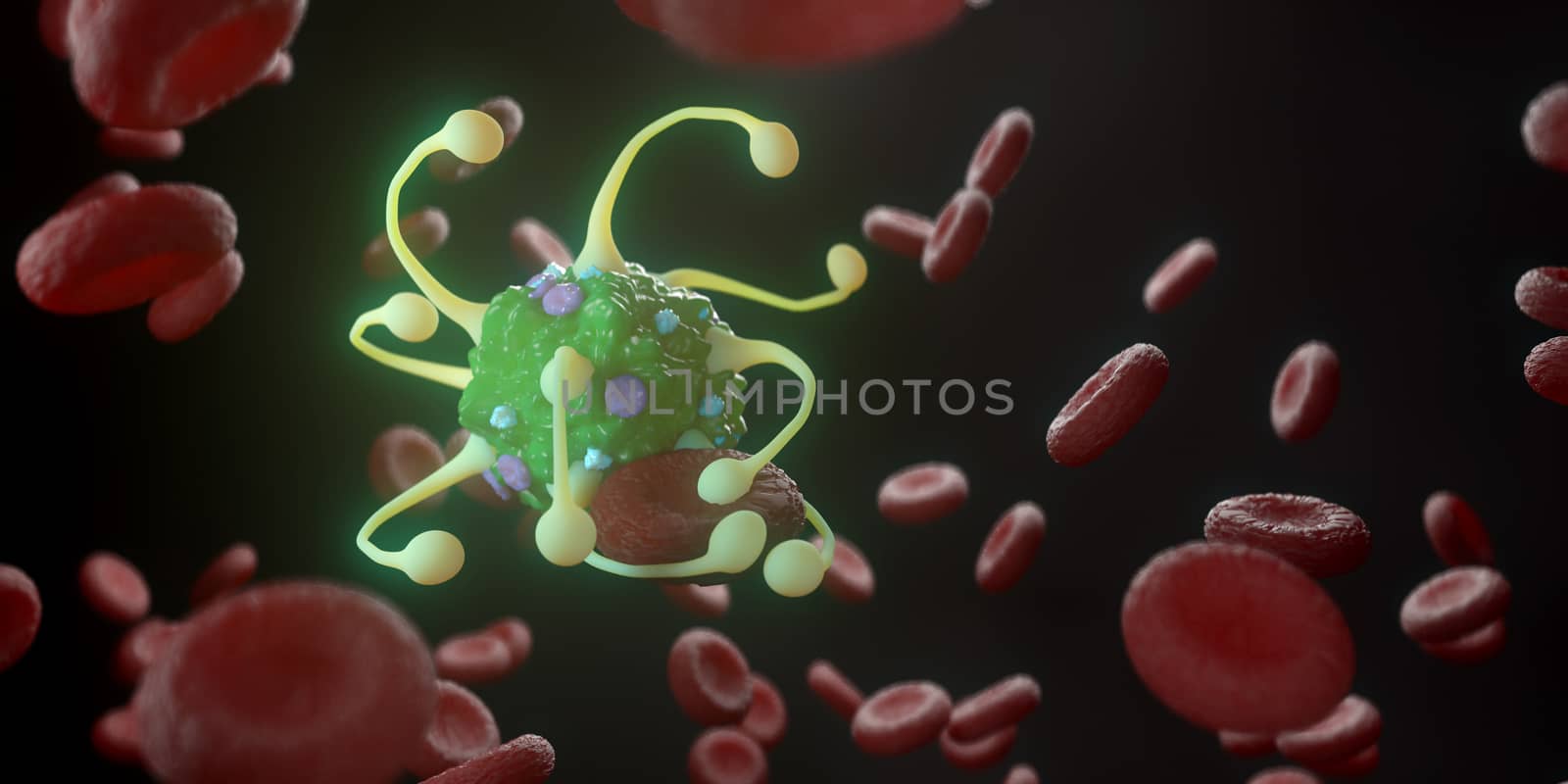3d rendering of virus and Blood vessels.