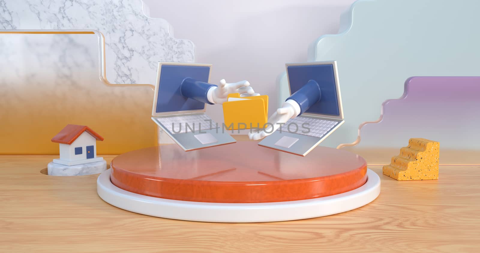 3d rendering of podium and laptop.