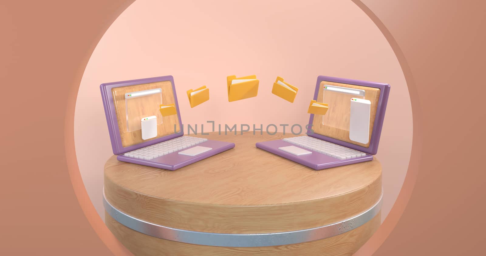 3d rendering of podium and laptop.
