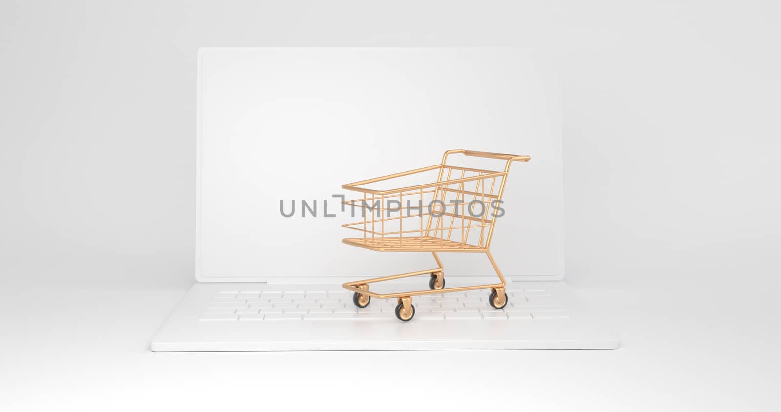 3d rendering of golden shopping cart and laptop.. by FREEDOM-ELEMENT