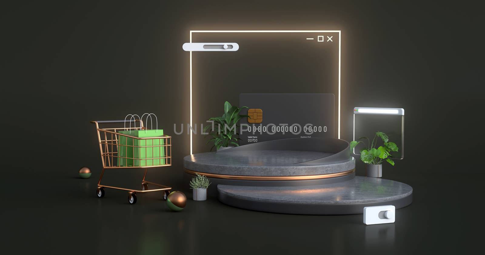 3d rendering of shopping cart and podium. by FREEDOM-ELEMENT