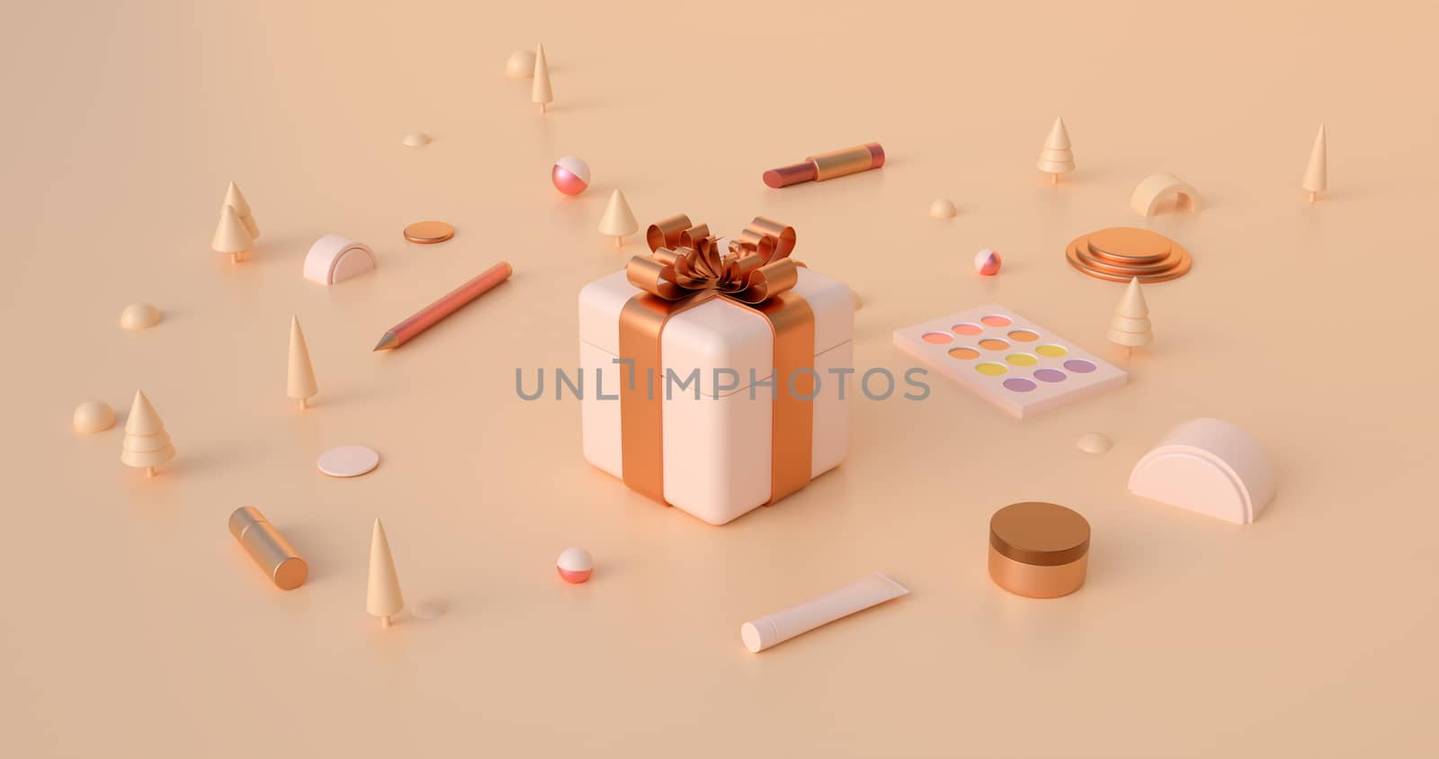 3d rendering of gift box and Christmas tree. by FREEDOM-ELEMENT