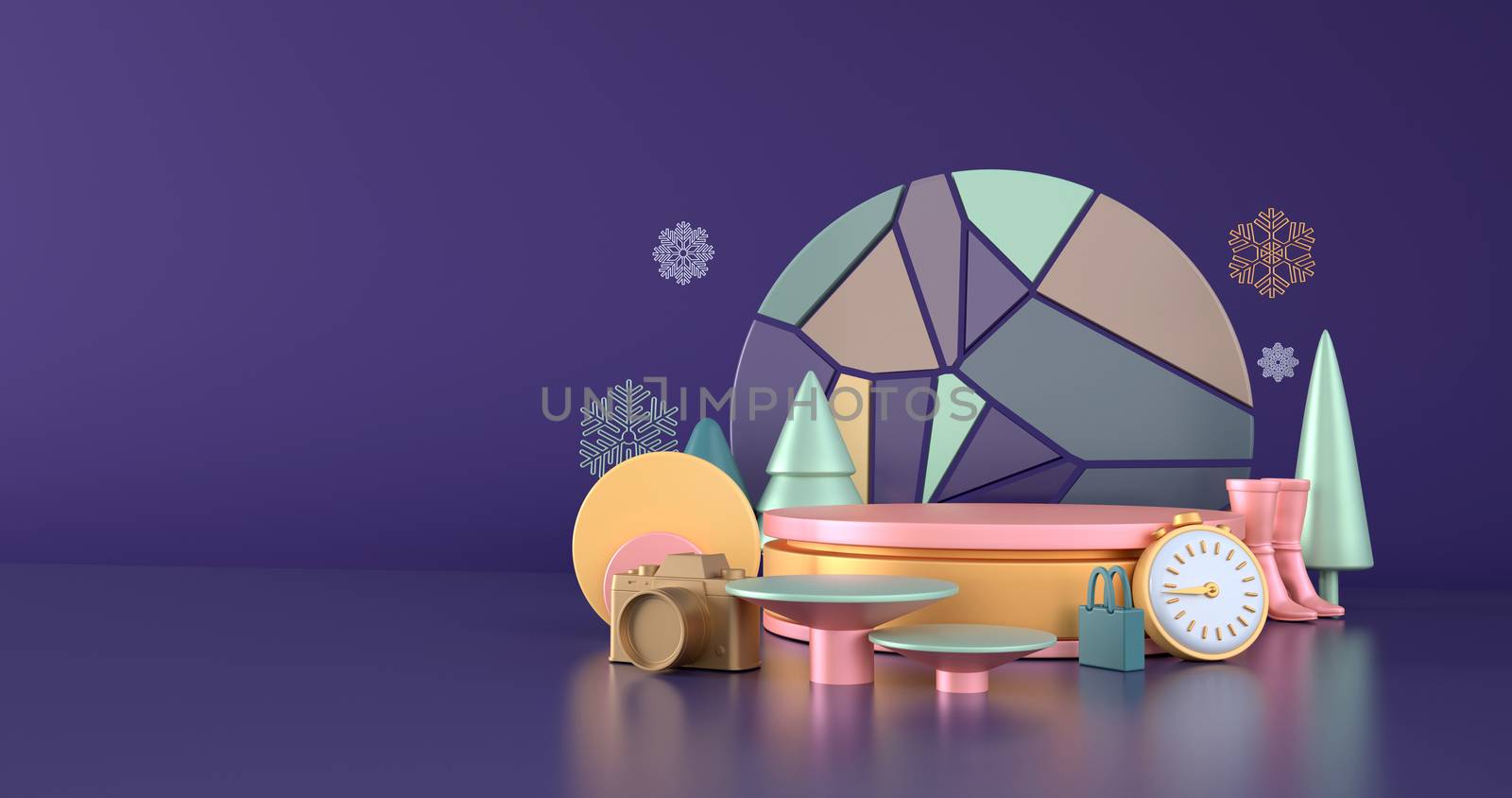 3d rendering of podium and snowflake. by FREEDOM-ELEMENT
