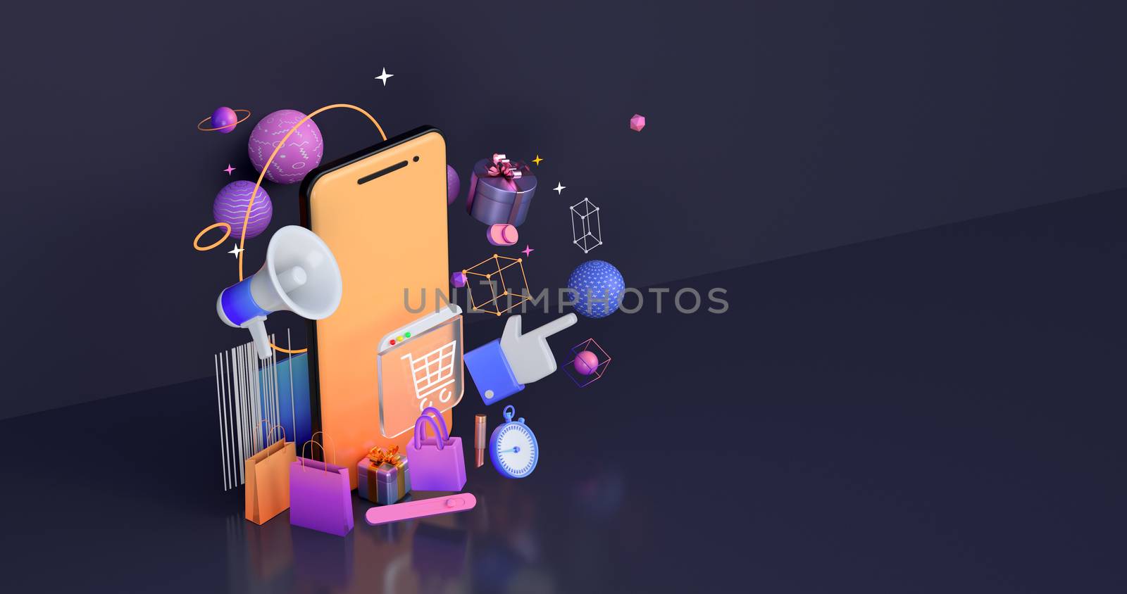 3d rendering of website icon cart and smartphone. by FREEDOM-ELEMENT
