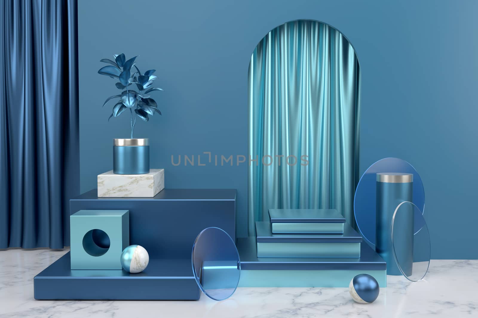 3d rendering of podium and blue room. by FREEDOM-ELEMENT