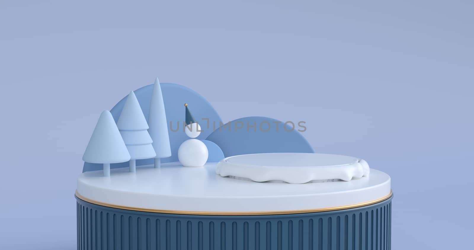 3d rendering of podium display and snowman.
