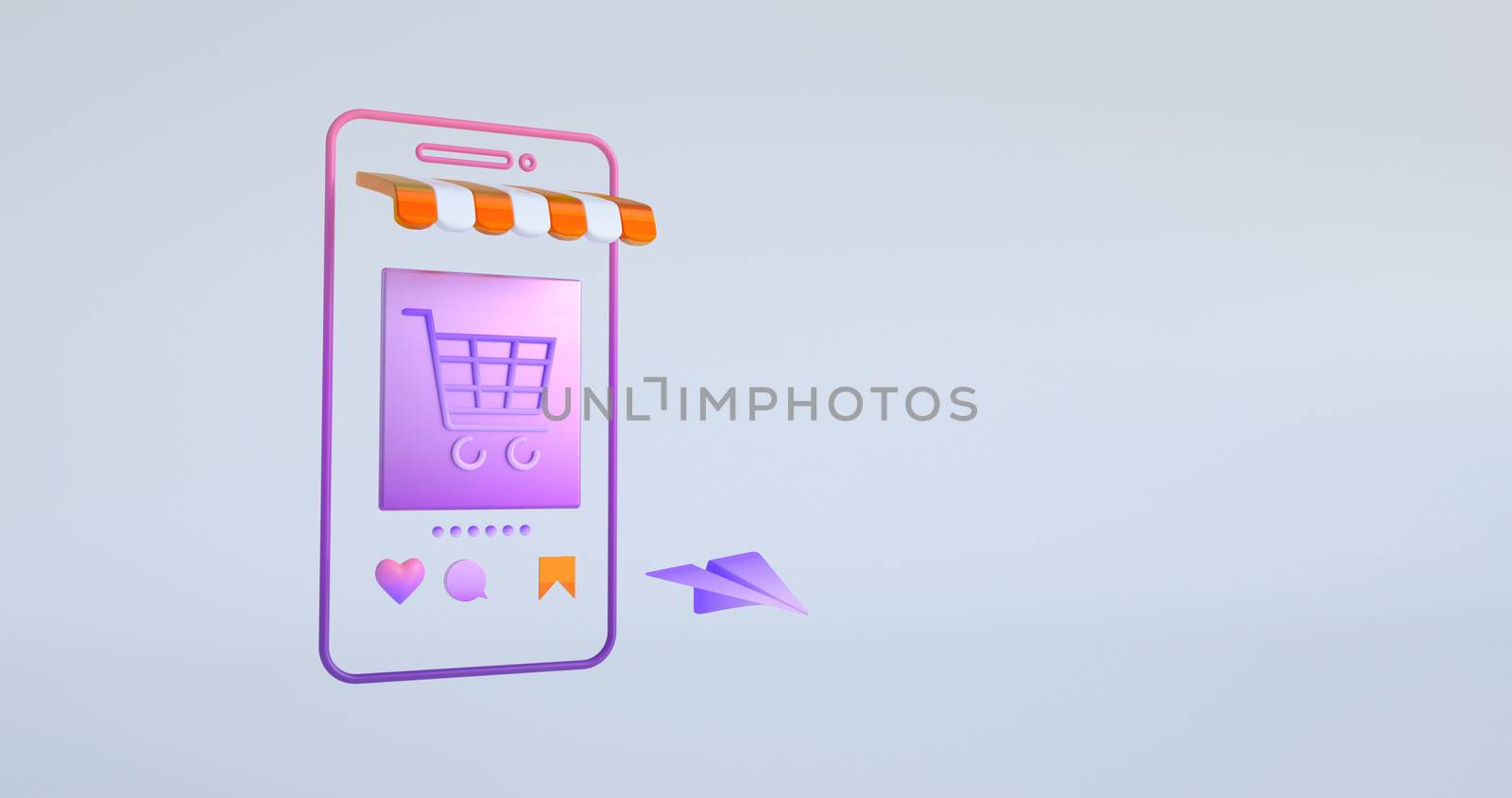 3d rendering of smartphone and shopping cart icon.

