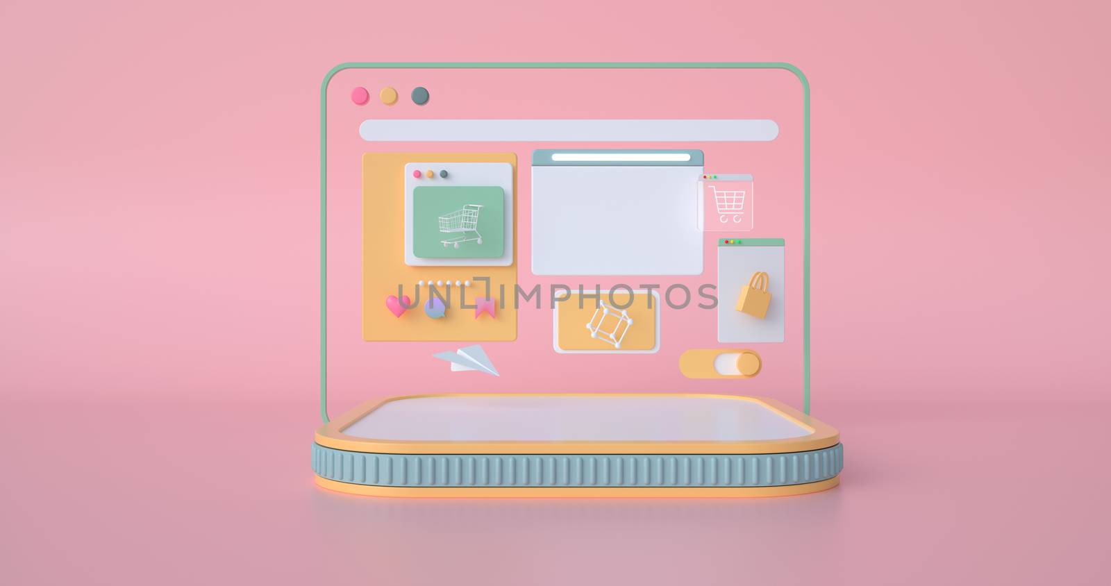 3d rendering of podium and web icons. by FREEDOM-ELEMENT