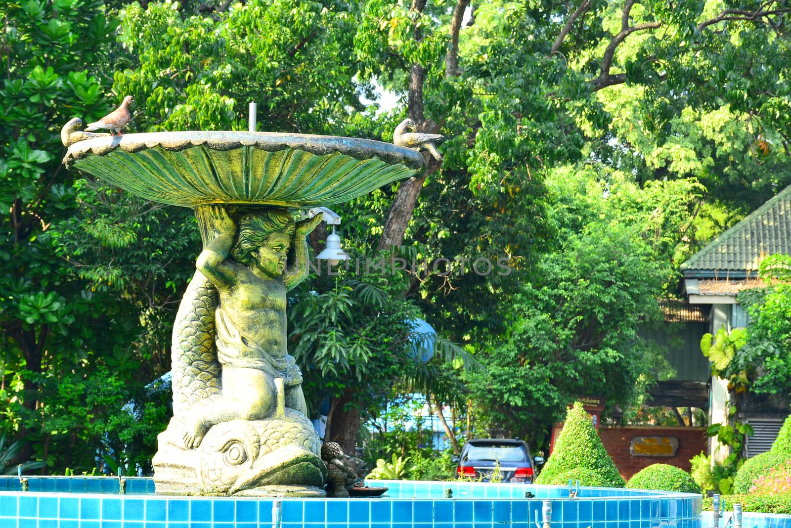 BANGKOK, TH - DEC 13: Water fountain at Dusit Zoo on December 13, 2016 in Khao Din Park, Bangkok, Thailand. Dusit Zoo is the oldest zoo in Bangkok, Thailand.