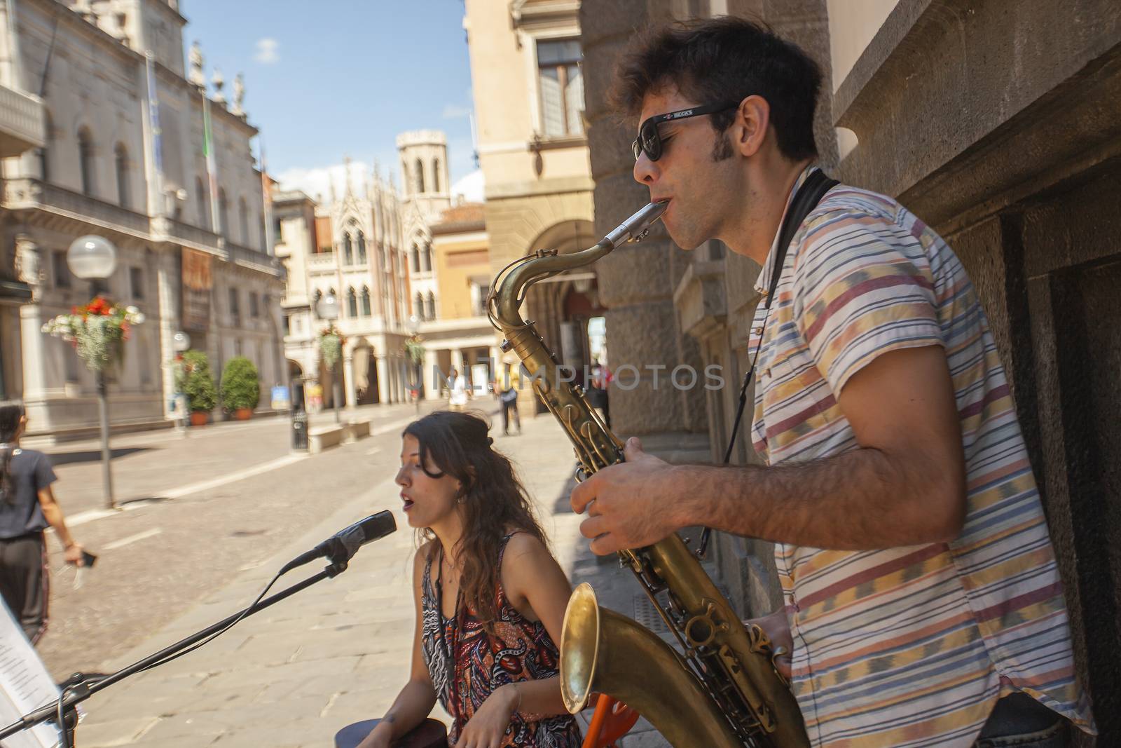 PADOVA, ITALY 17 JULY 2020: Street Musician in Padua, Italy