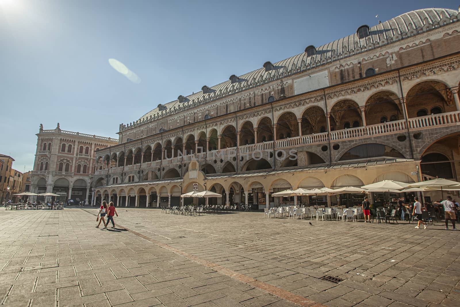 PADOVA, ITALY 17 JULY 2020: Piazza dei Signori in Padua in Italy, one the most famous place in the city