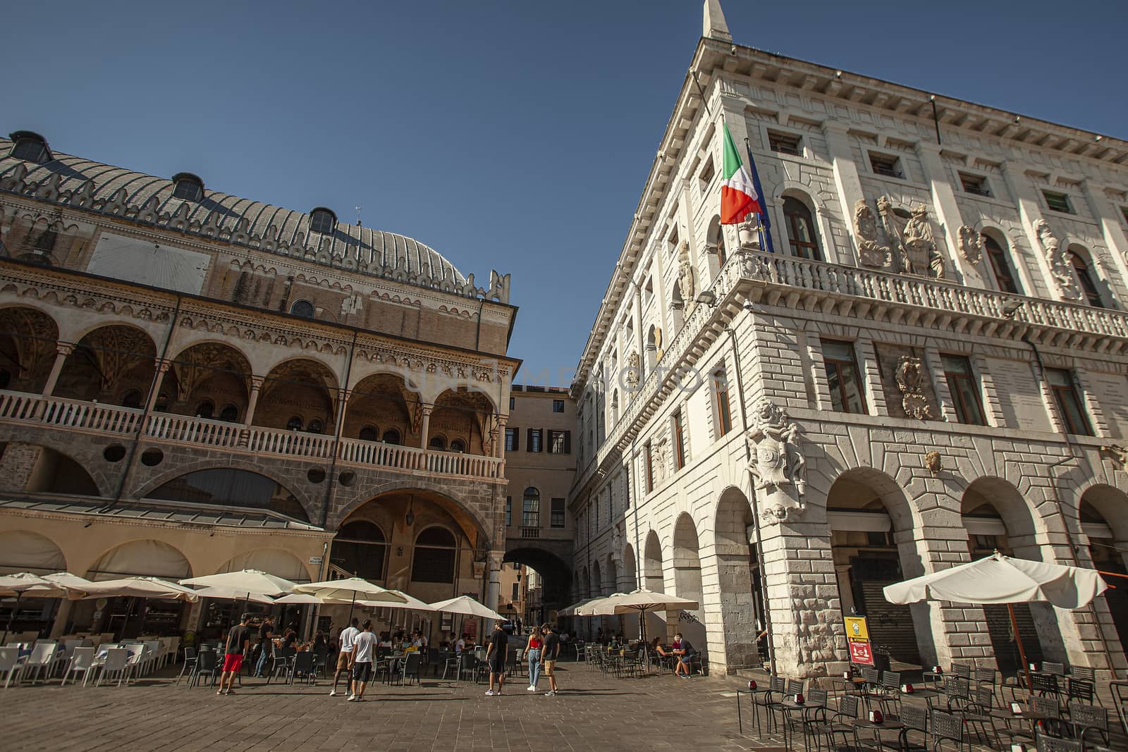 PADOVA, ITALY 17 JULY 2020: Piazza dei Signori in Padua in Italy, one the most famous place in the city