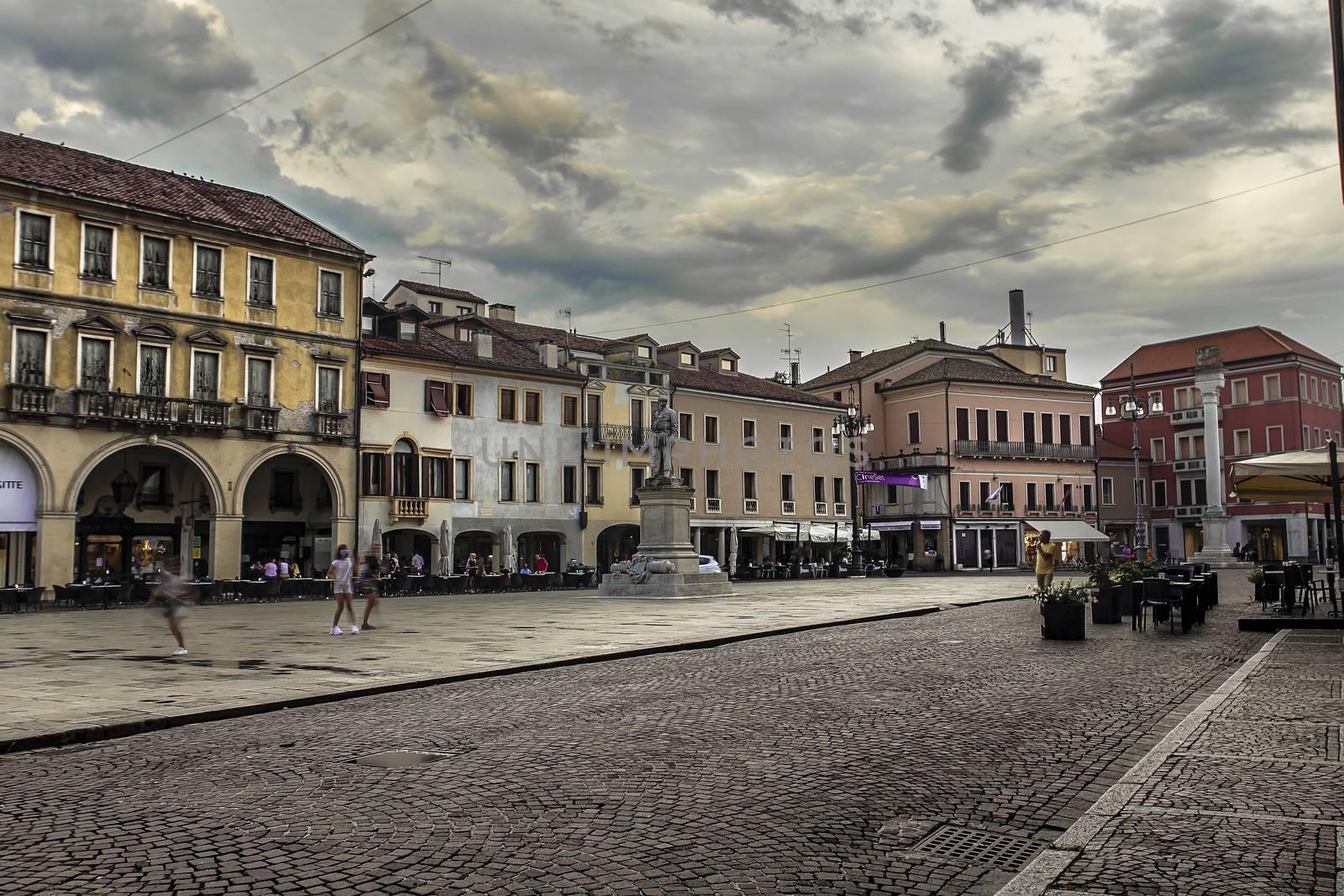 ROVIGO, ITALY 17 JULY 2020: Piazza Vittorio Emanuele in Rovigo, the most important square in the city