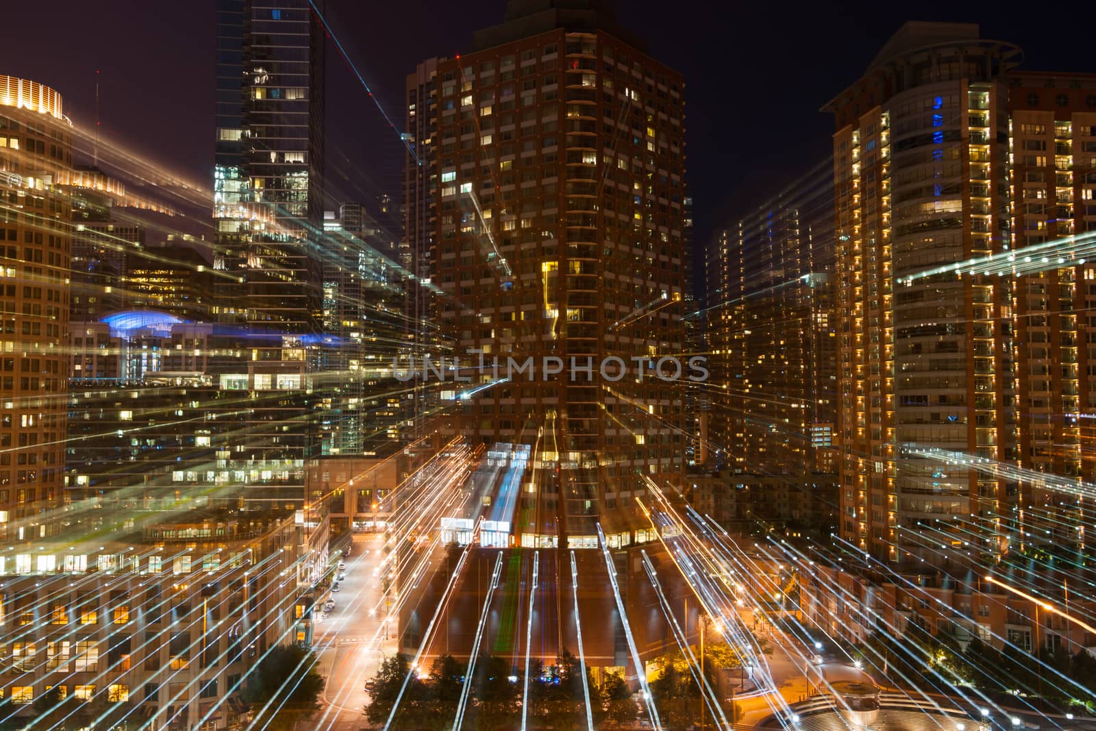 Zoom light streams architecture and cityscapes of  Chicago, Illi by brians101