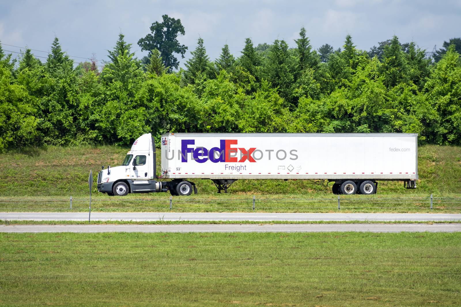 June 26, 2020 -- Maryville, TN -- A FedEx 18-Wheeler Carries Packages from the Knoxville Airport.