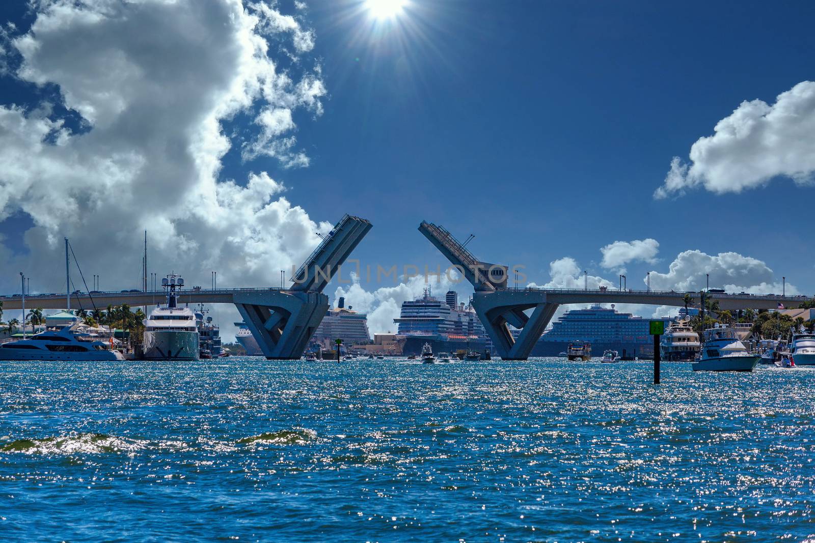 Draw Bridge and Cruise Ships in Sunny Port by dbvirago