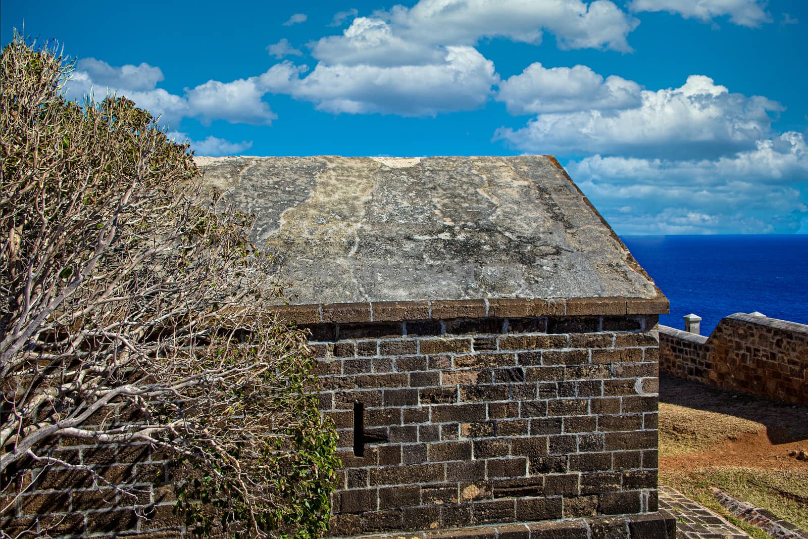 Old Brick Shed Above Ocean by dbvirago