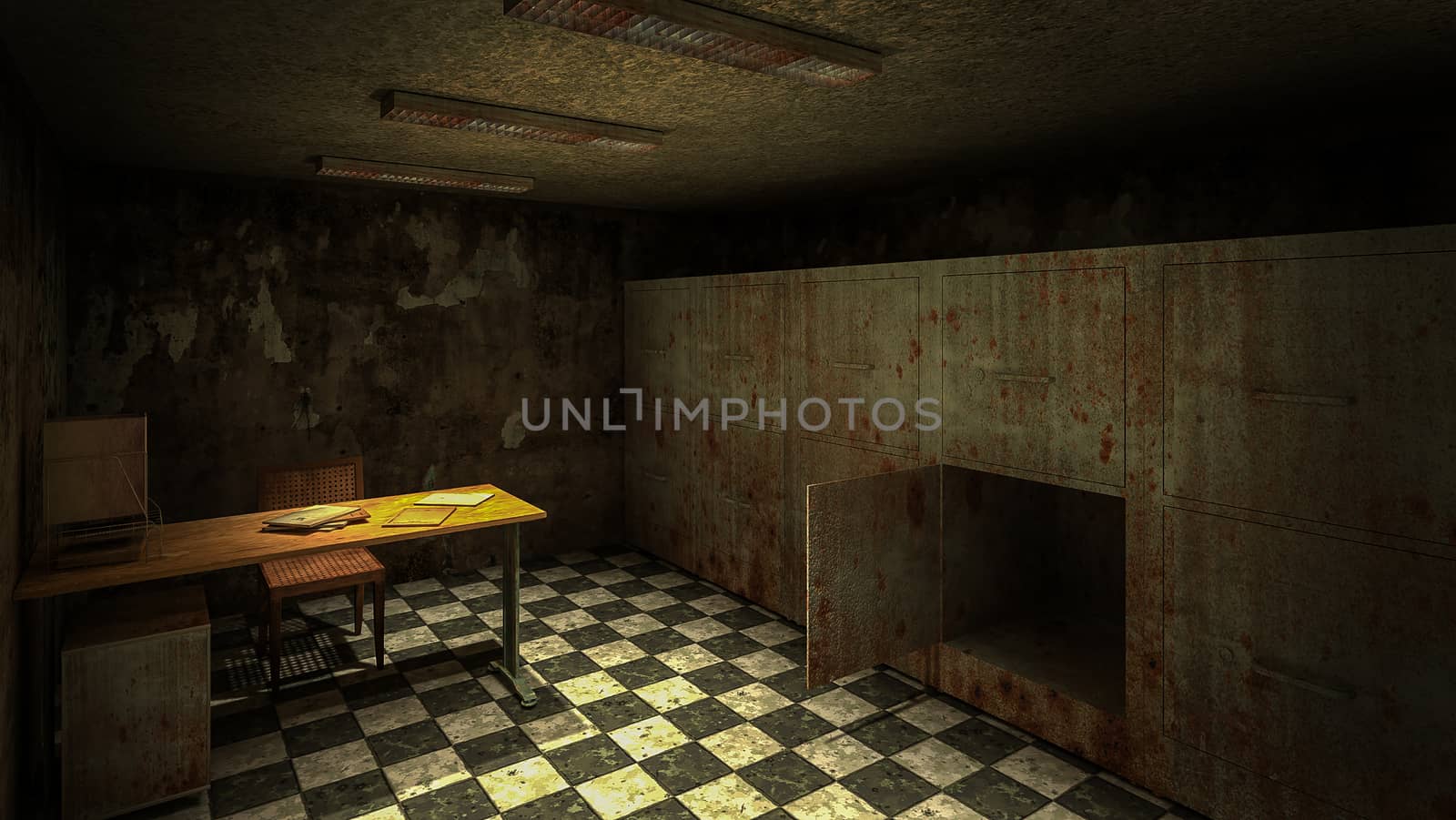 horror and creepy mortuary in the hospital .3D rendering