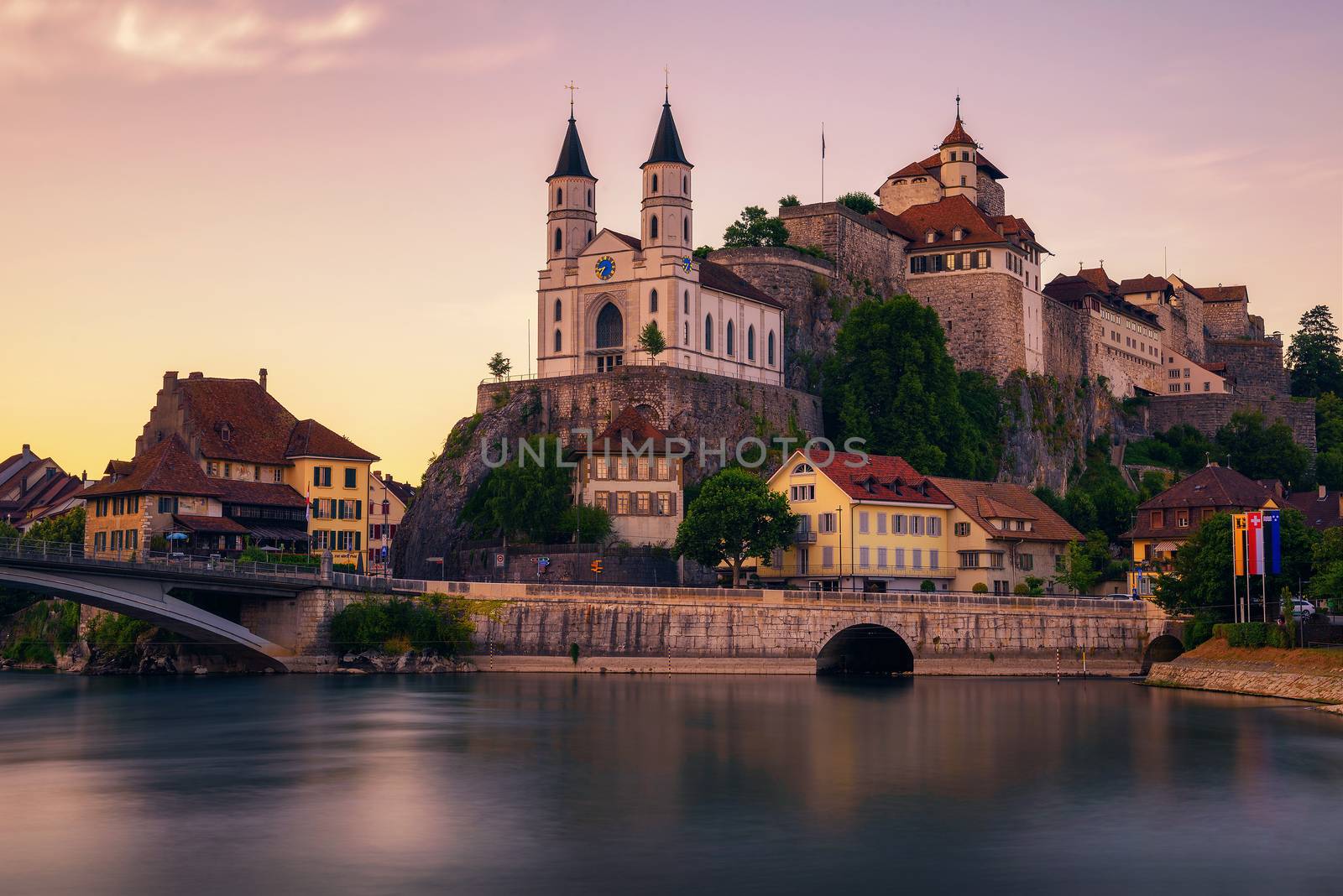 Aarburg Castle and the Aare river in the canton of Aargau, Switzerland by nickfox