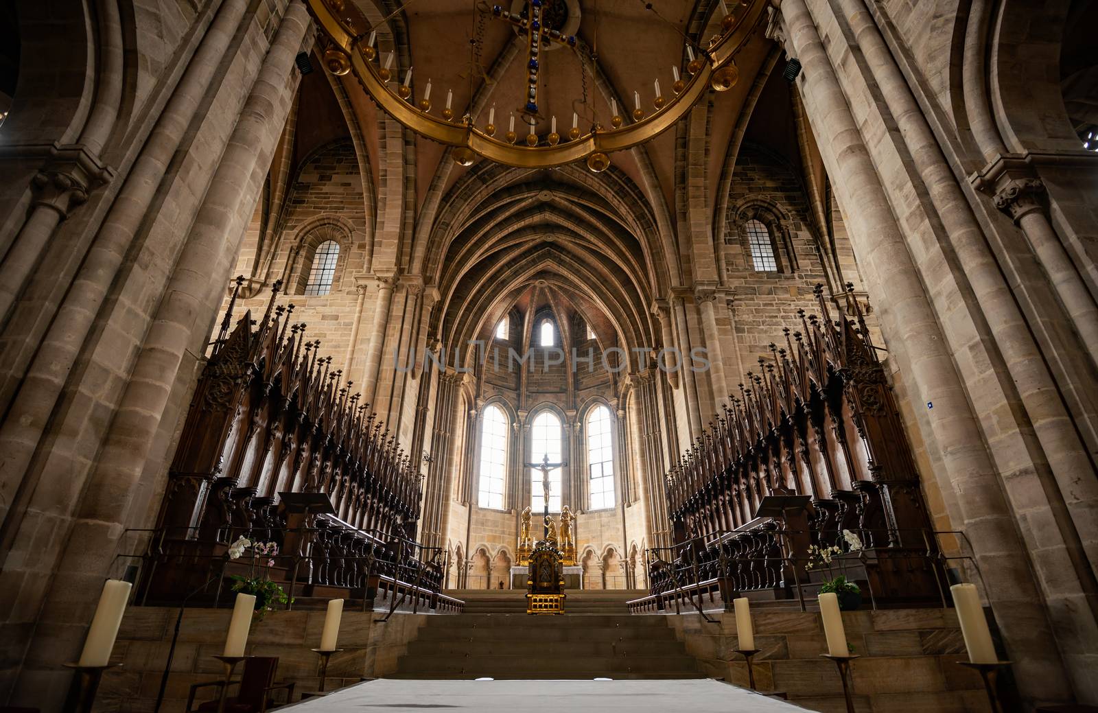 Interior of grand cathedral in Germany, Europe. Old european architecture, travel and tourism.