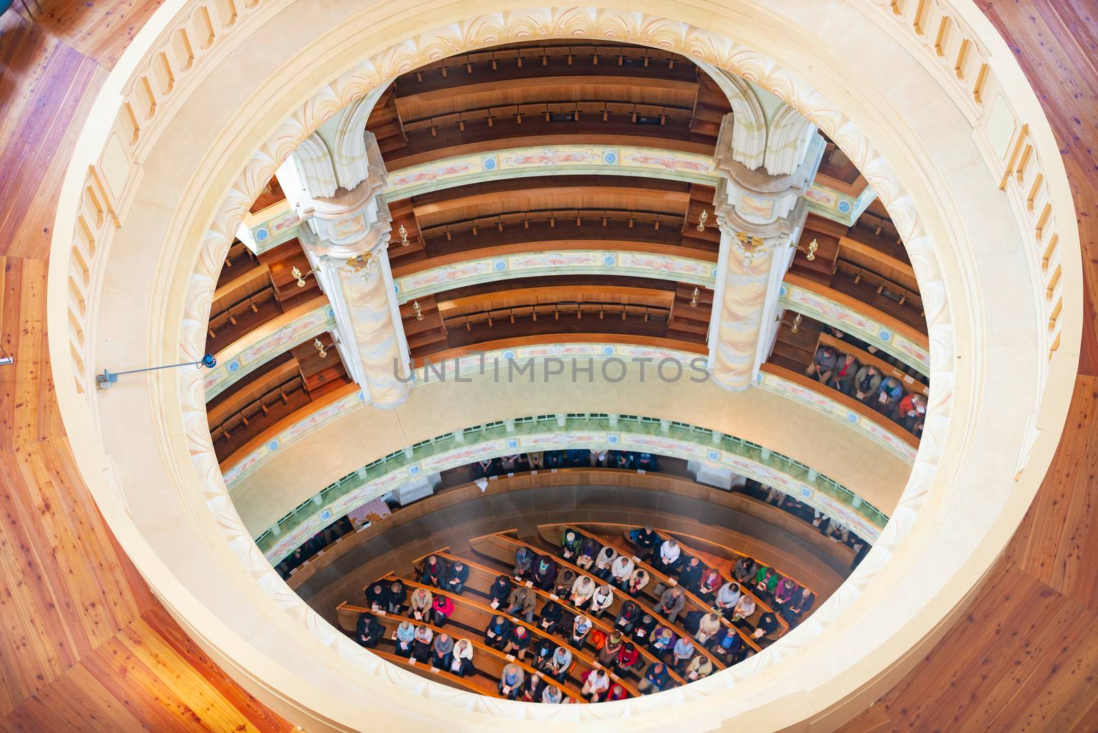 Frauenkirche cathedral interior in Dresden, Germany. Church of Our Lady is a Lutheran church in state of Saxony.