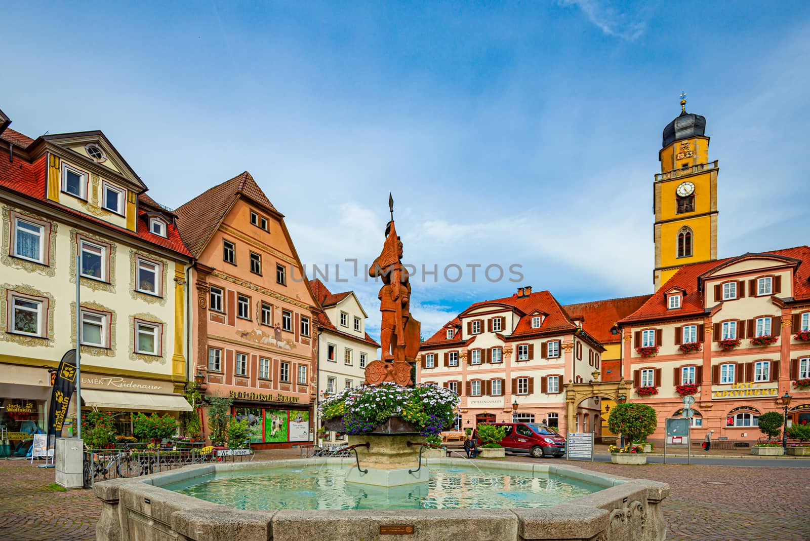 Bad Mergentheim, Germany - September 24, 2014: Main square of German town Bad Mergentheim with old Town Hall in Bavaria, Germany
