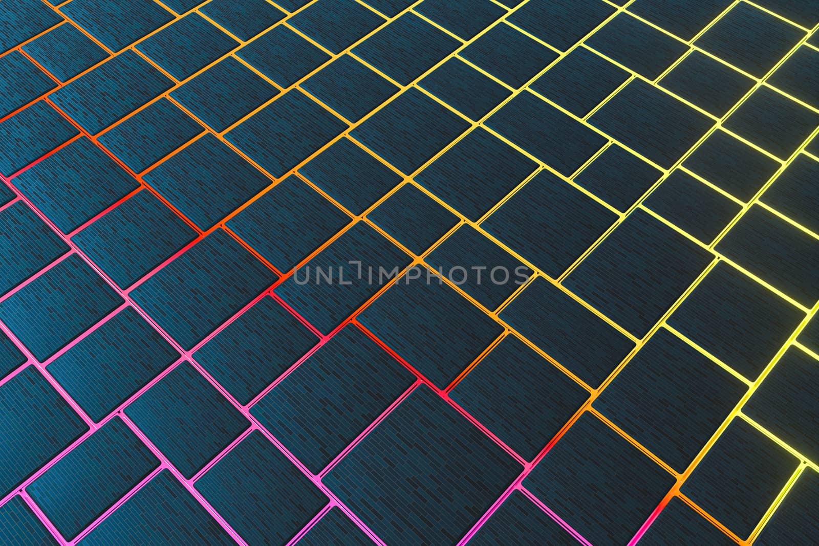 Tile cubes with colorful glowing gap, 3d rendering. by vinkfan