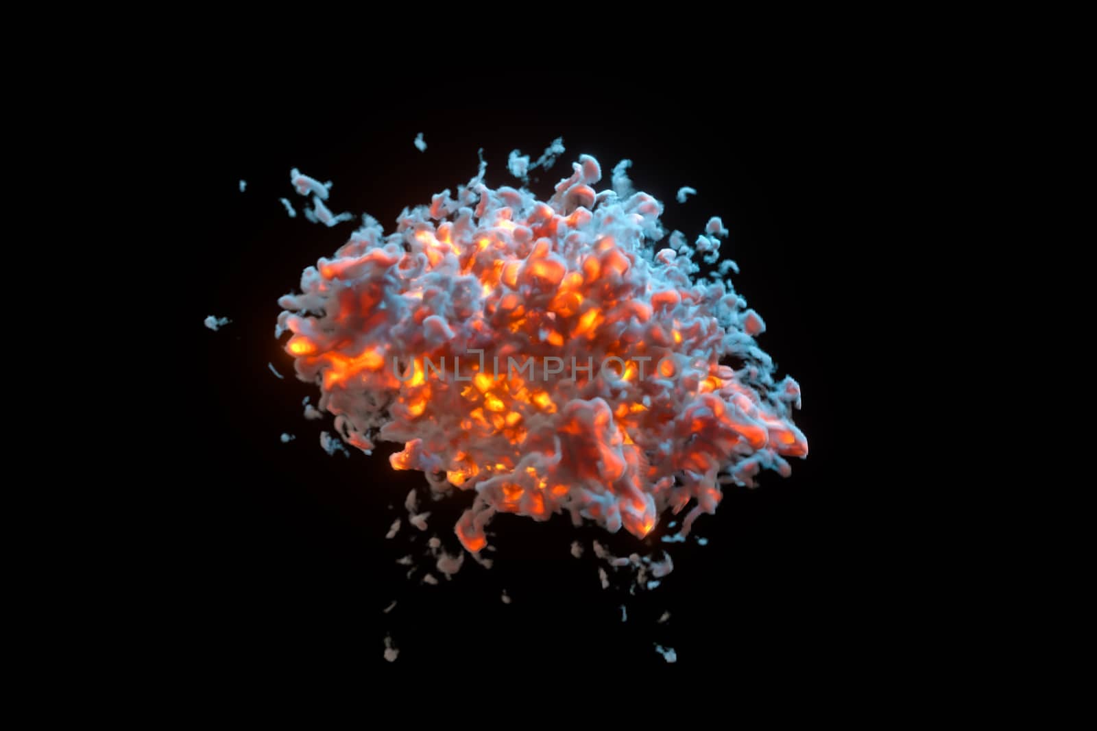 Explosive flame with dark background, 3d rendering. Computer digital drawing.