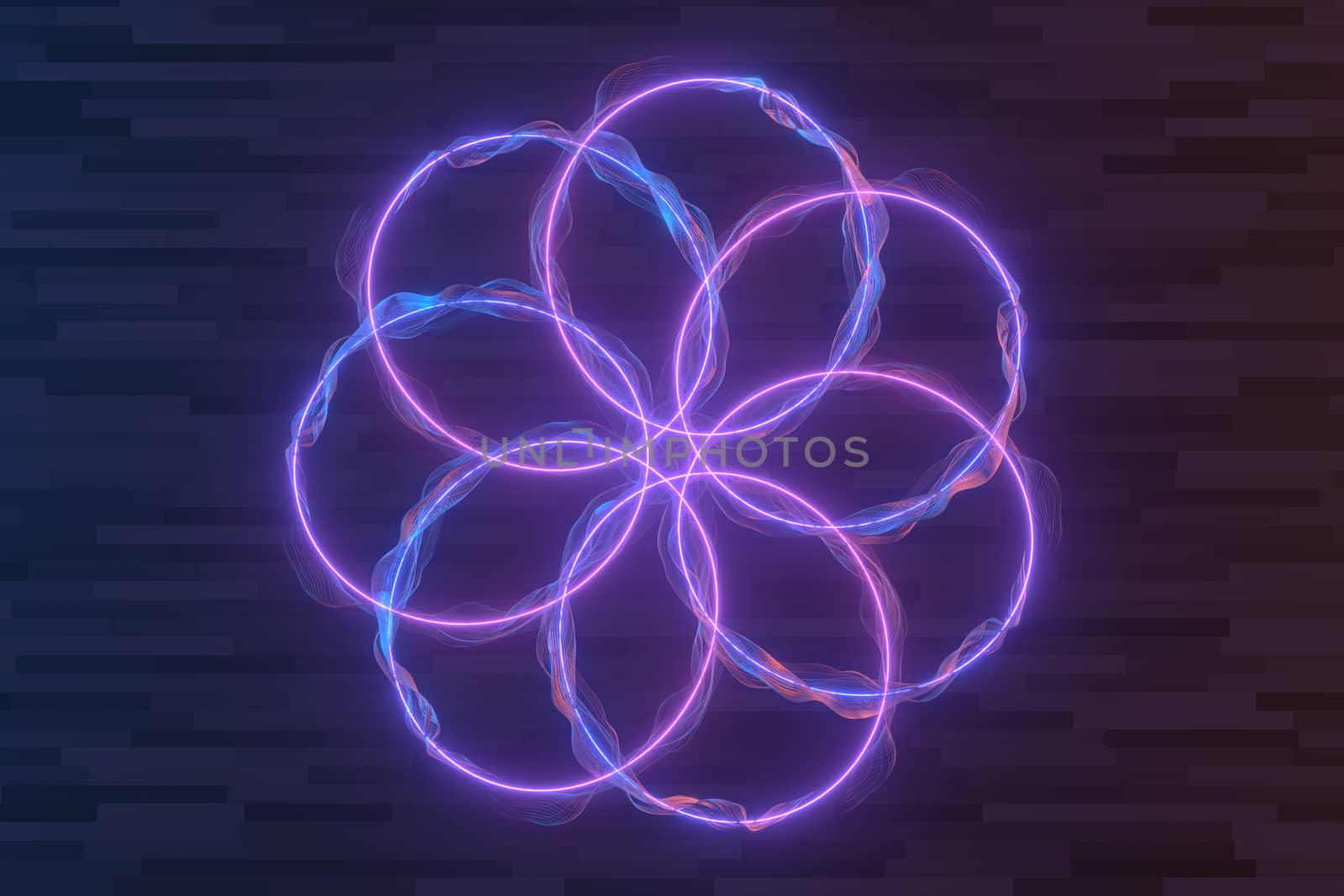 Purple circle laser line with dark background, 3d rendering. Computer digital drawing.