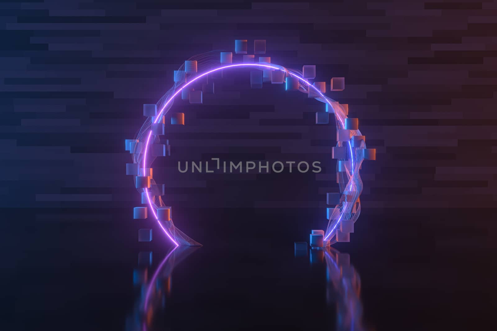 Purple circle laser line with dark background, 3d rendering. by vinkfan