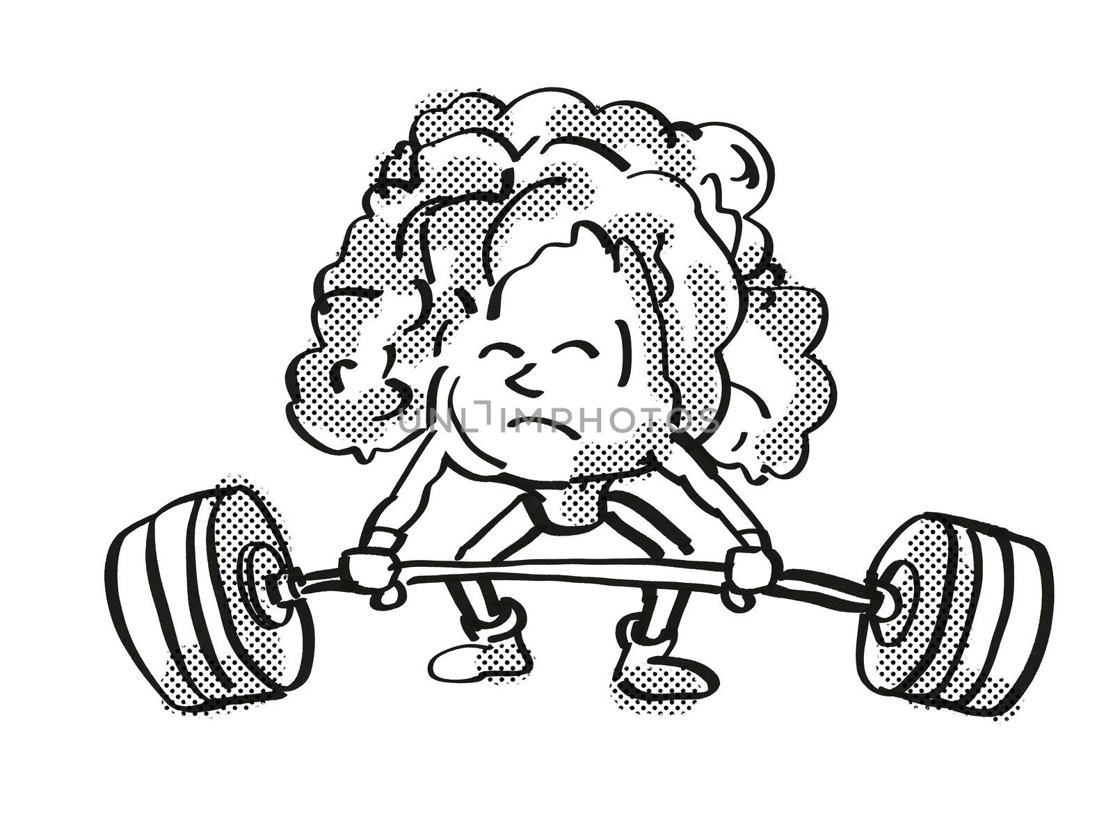 Lettuce  Healthy Vegetable Lifting Barbell Cartoon Retro Drawing by patrimonio