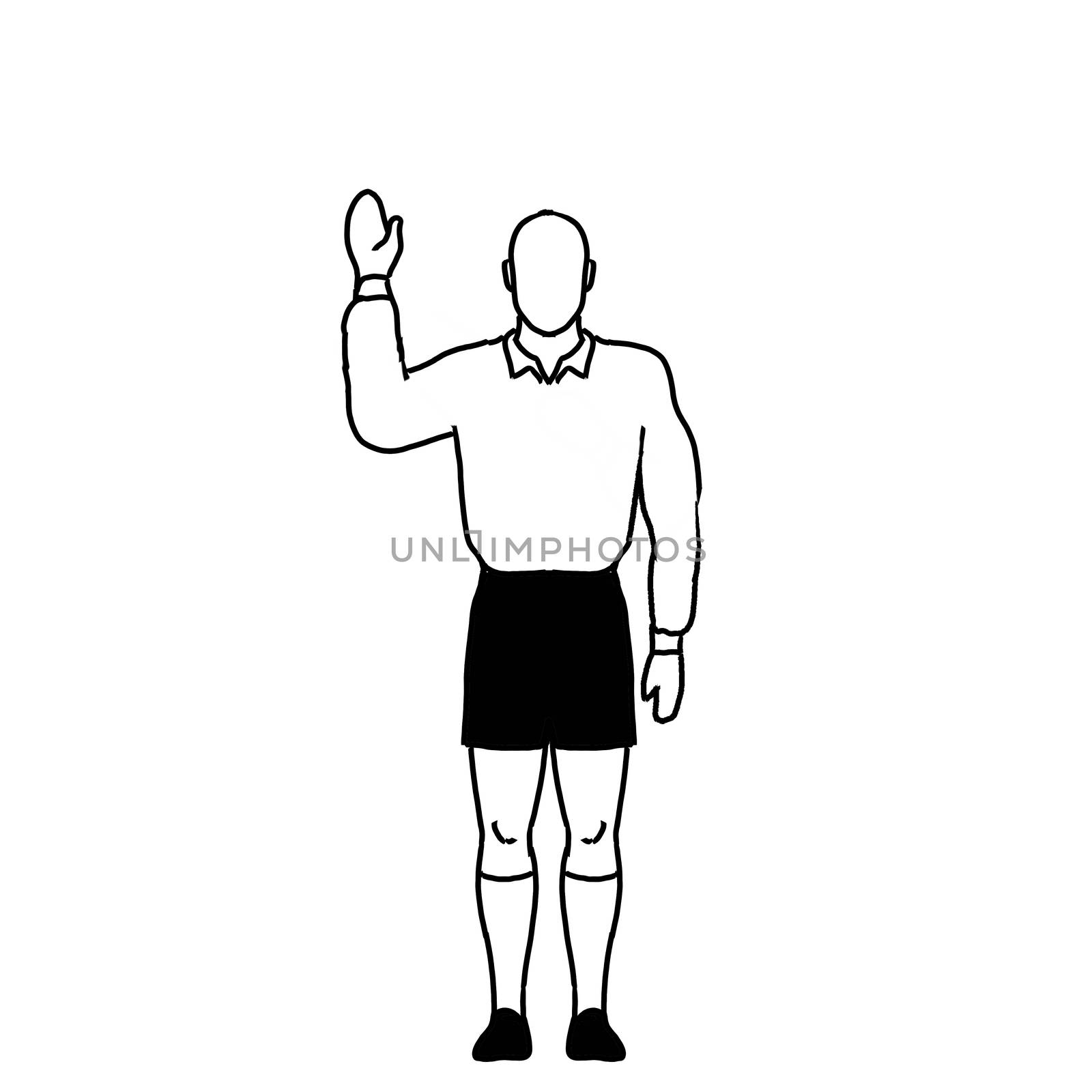 Rugby Referee penalty free kick Hand Signal Drawing Retro by patrimonio