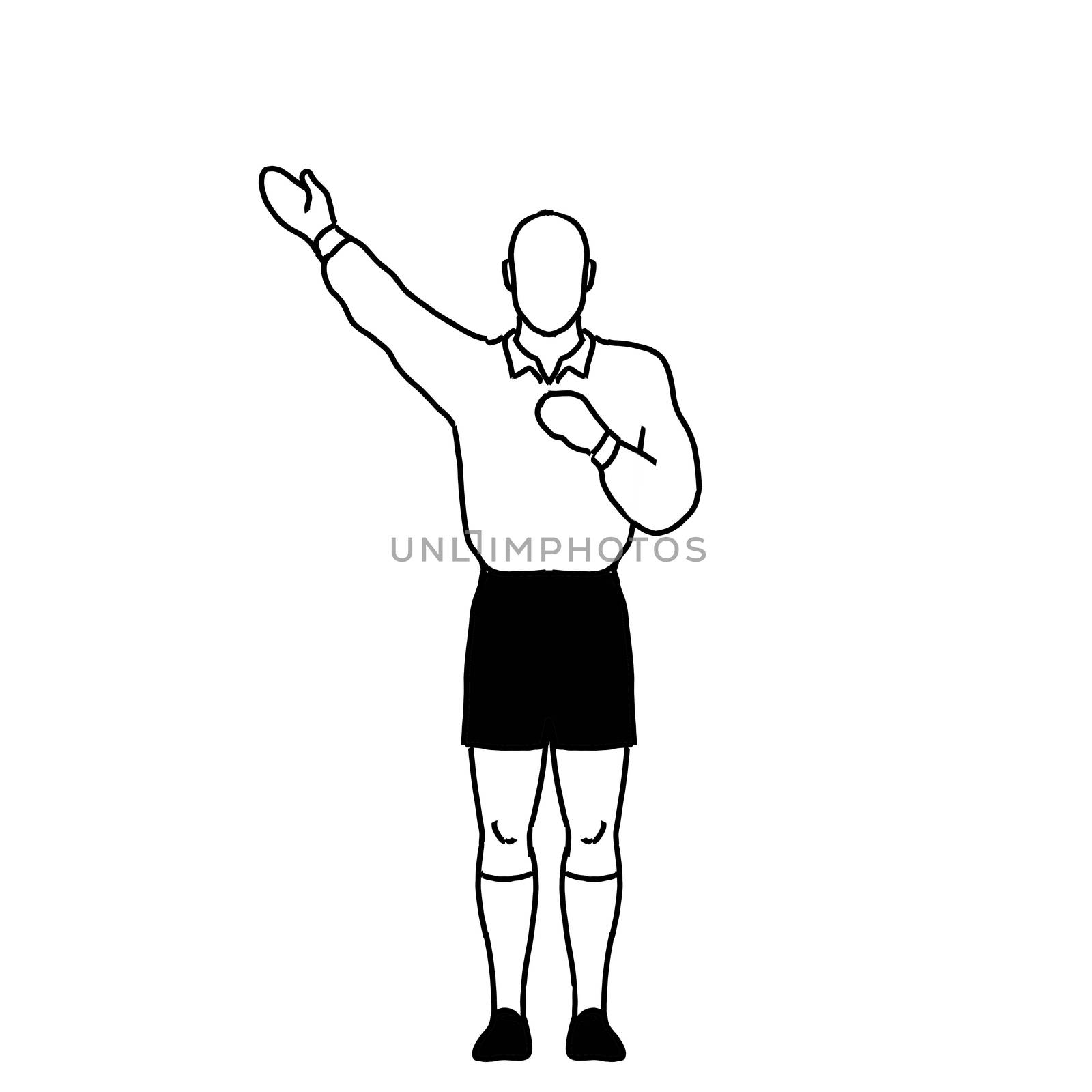 Rugby Referee penalty kick Hand Signal Drawing Retro by patrimonio