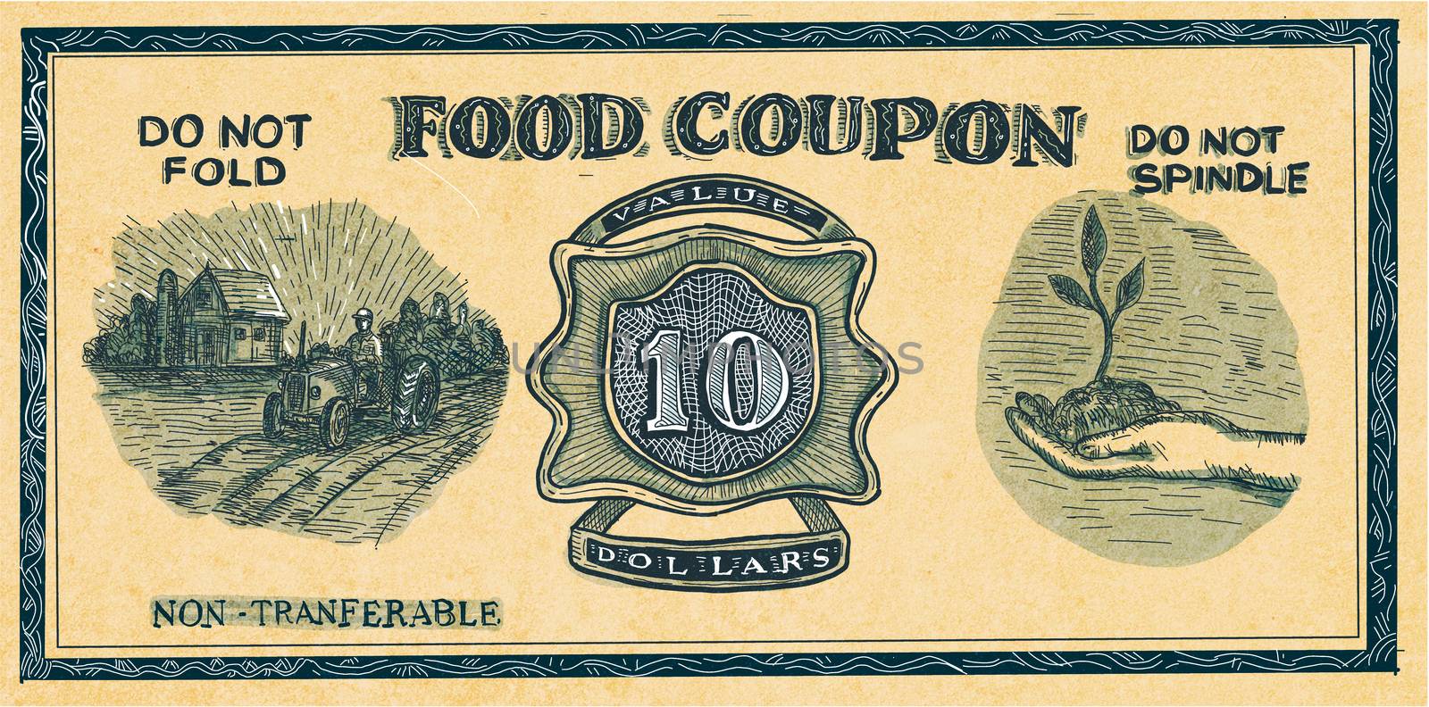 Vintage Food stuff ration coupon Drawing  by patrimonio