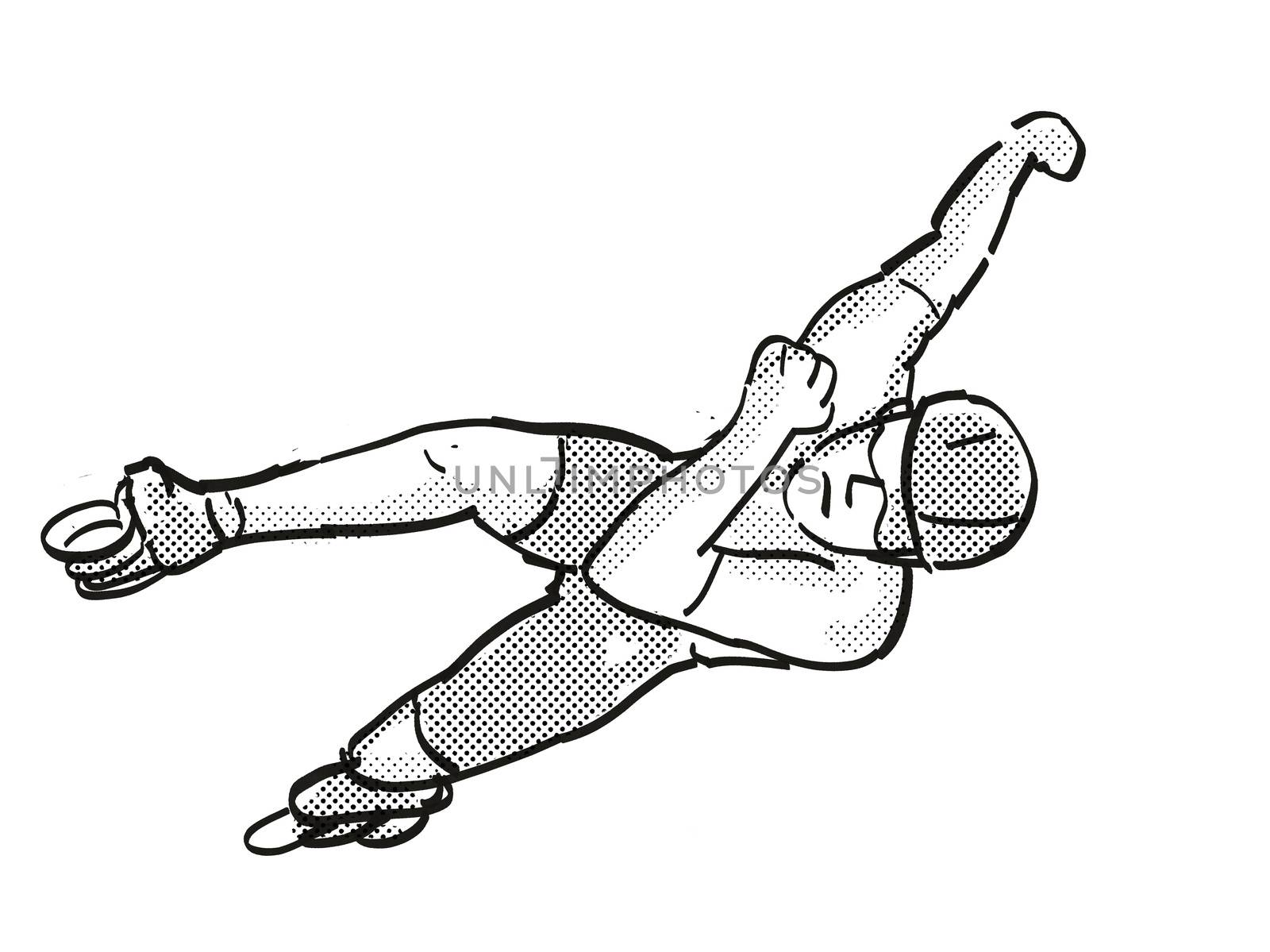 athlete skater inline speed skating Cartoon Retro Drawing by patrimonio