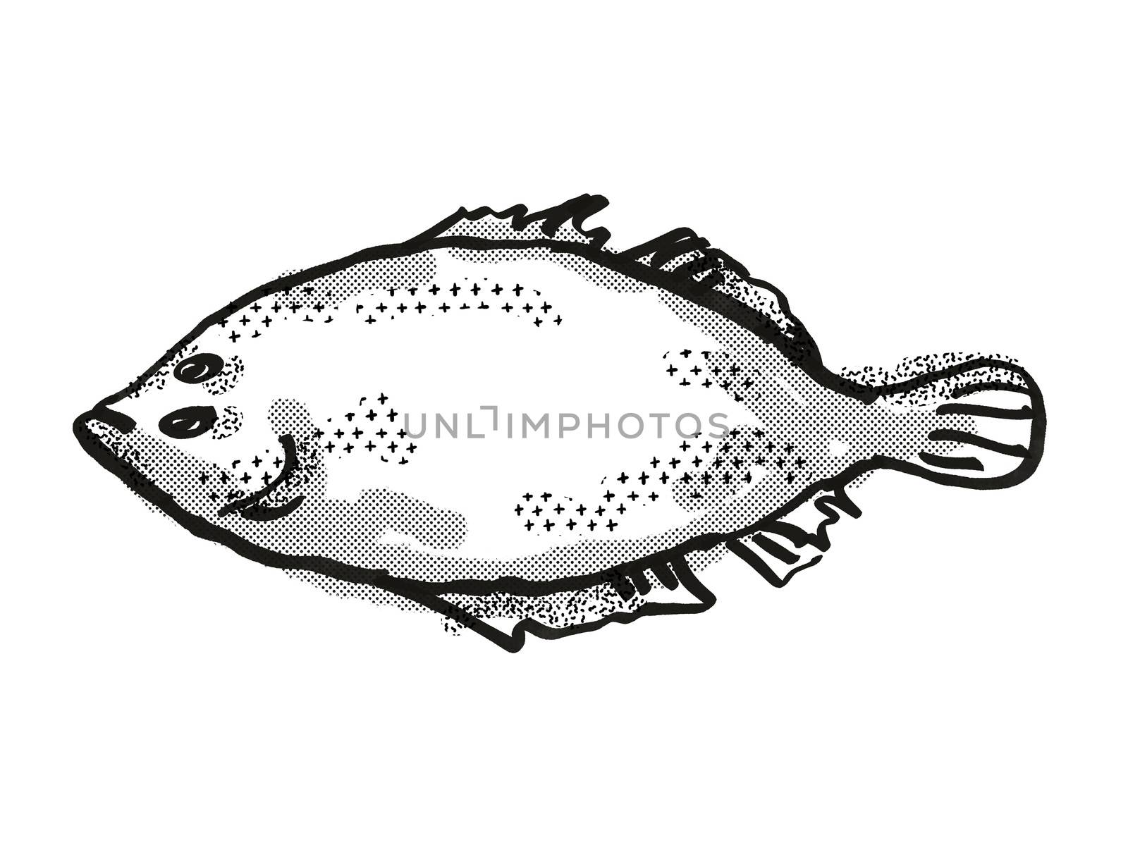 Lefteye Flounder Australian Fish Cartoon Retro Drawing by patrimonio