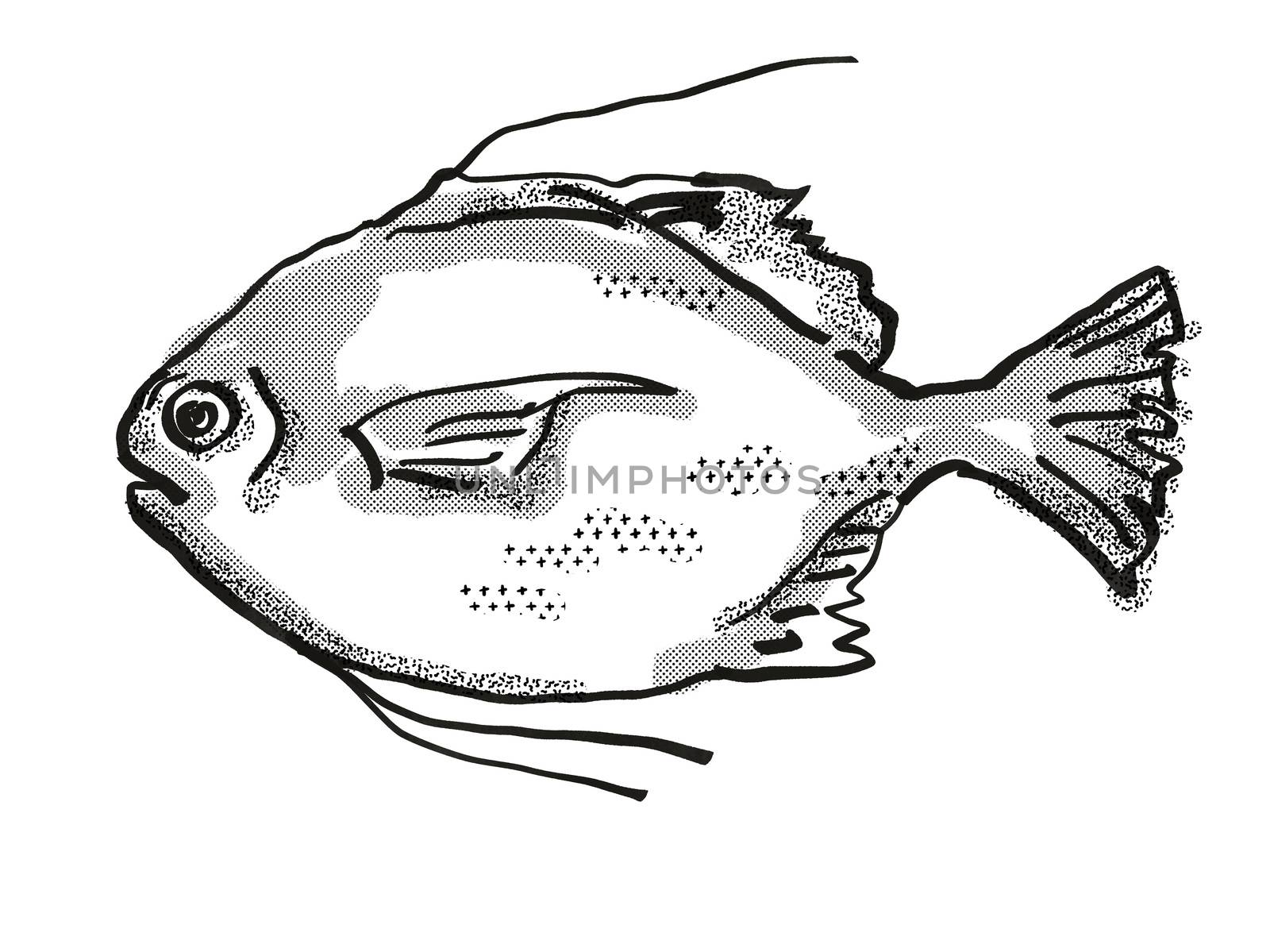 Threadfin Scat Australian Fish Cartoon Retro Drawing by patrimonio