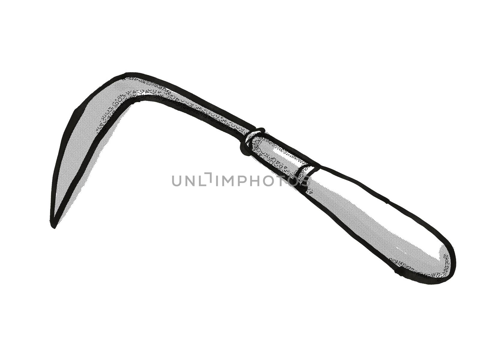 Retro cartoon style drawing of a crevice weeder , a garden or gardening tool equipment on isolated white background done in black and white