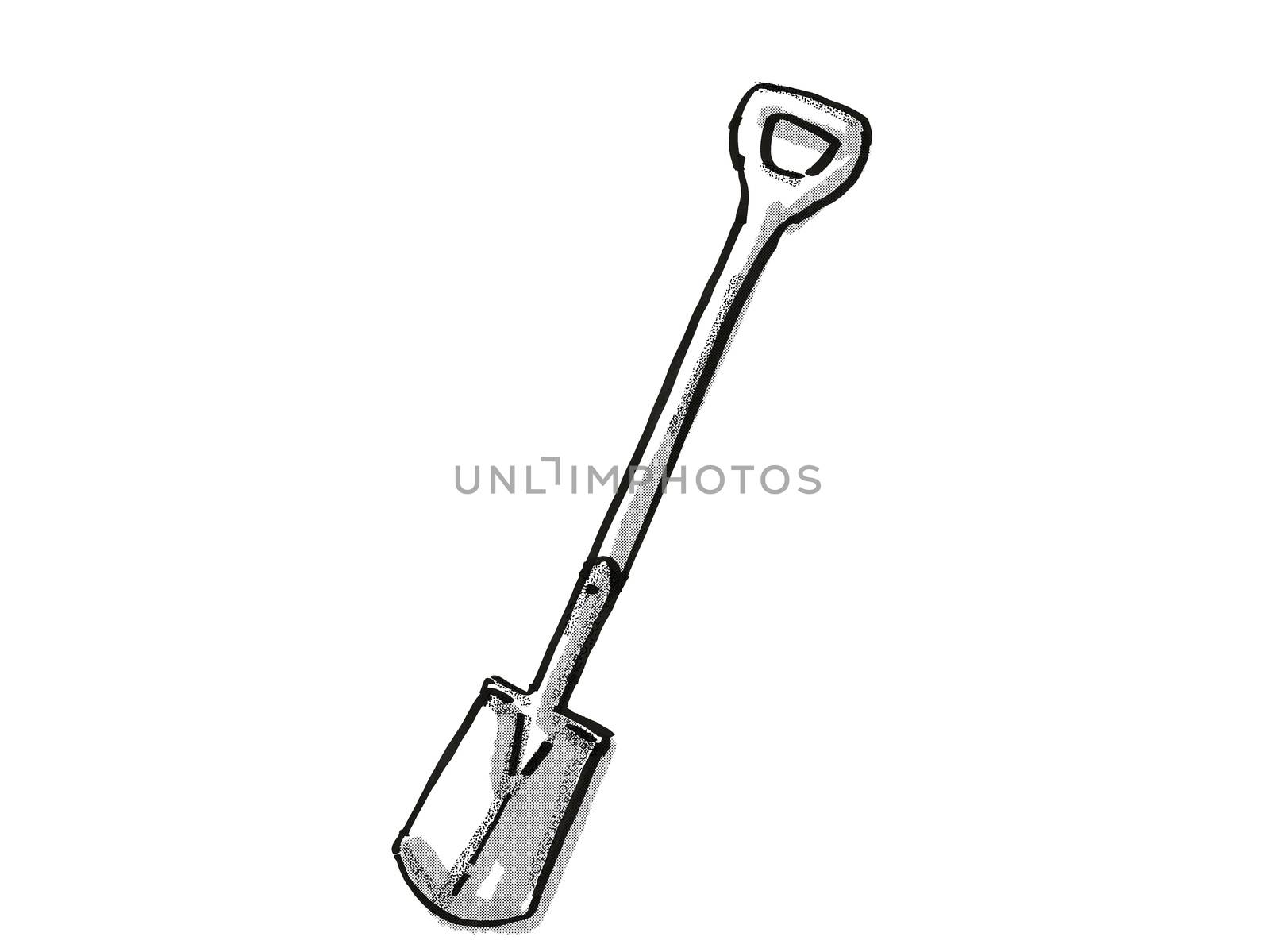 border spade with D-handle Garden Tool Cartoon Retro Drawing by patrimonio