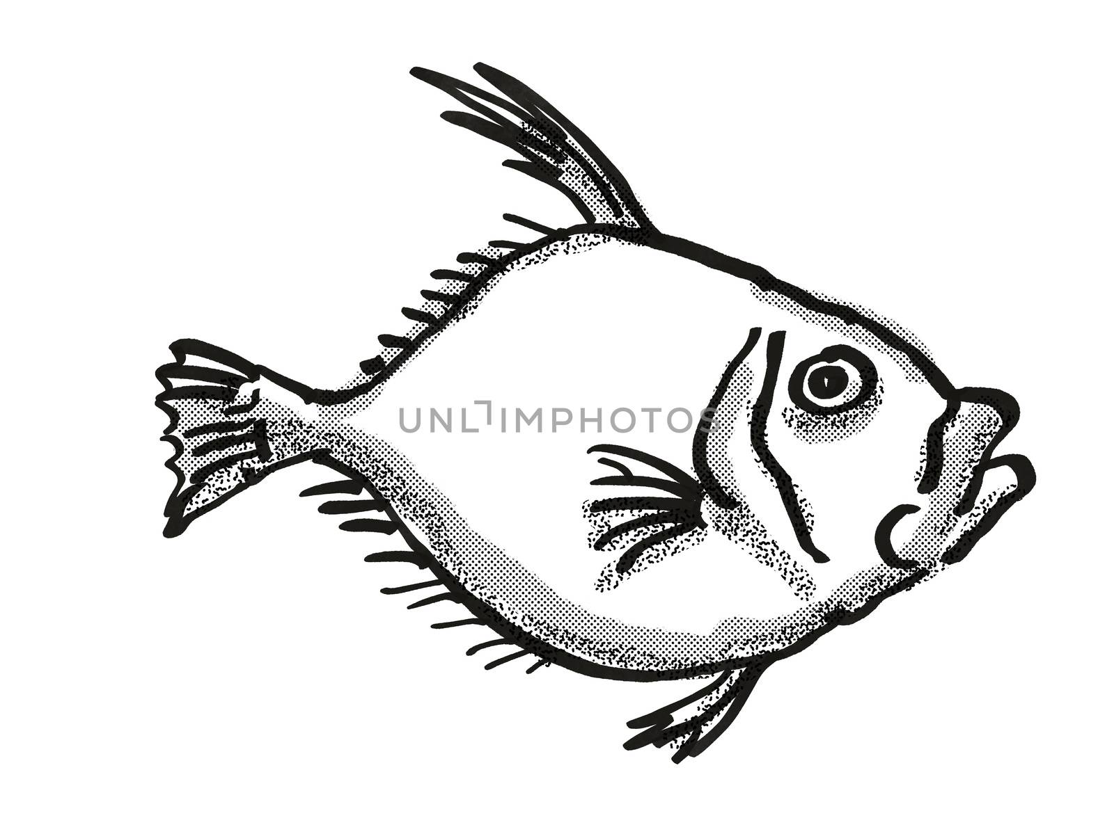 Silver Dory New Zealand Fish Cartoon Retro Drawing by patrimonio