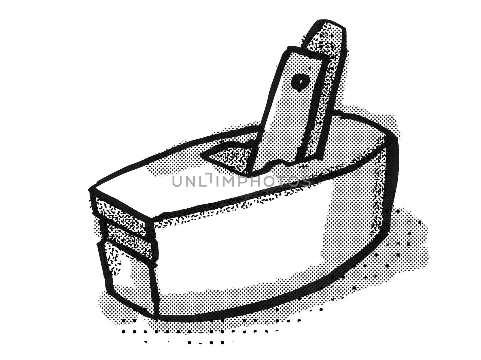 Retro cartoon style drawing of a wood smoothing plane , a woodworking hand tool  on isolated white background done in black and white