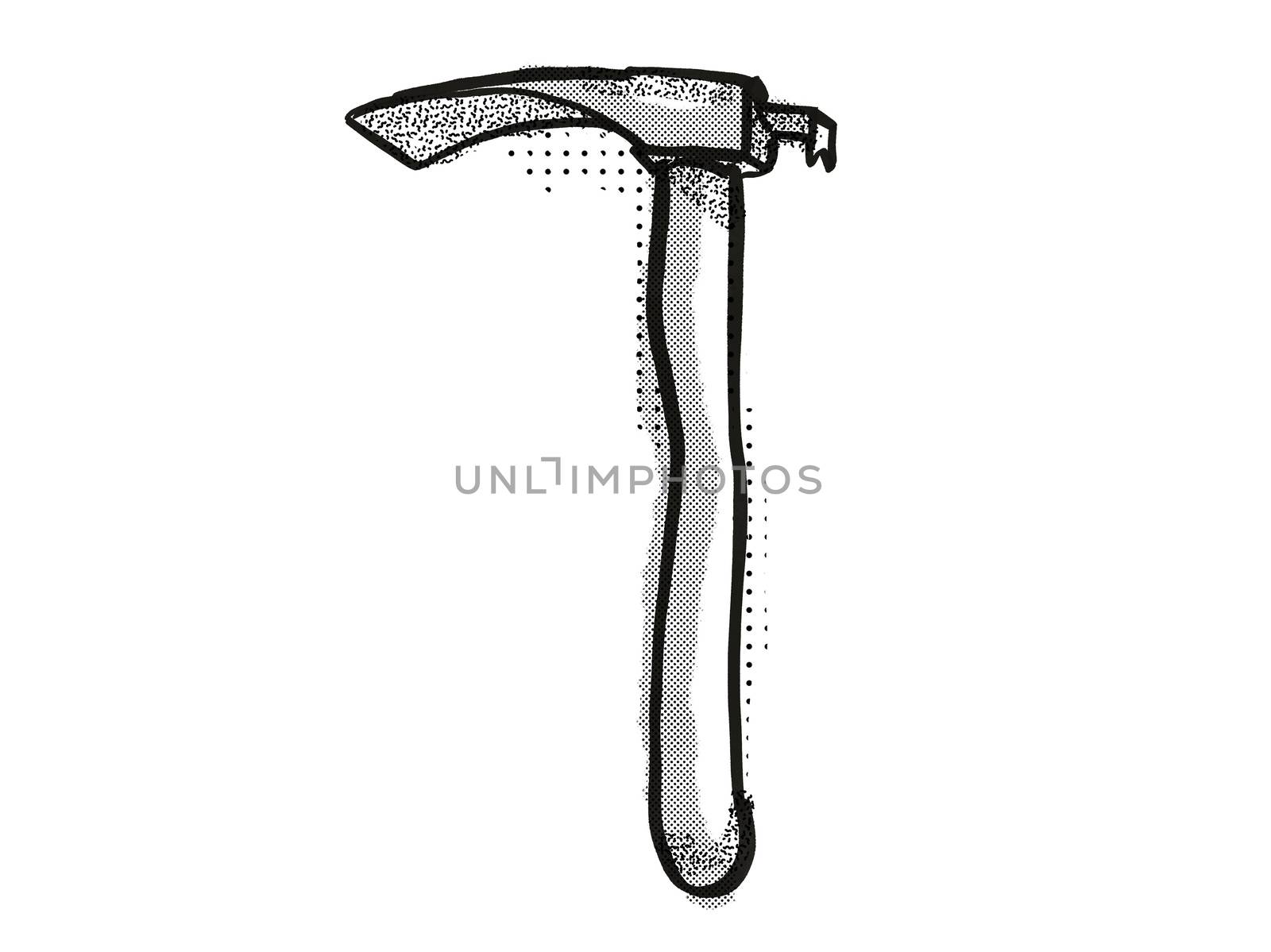 Retro cartoon style drawing of an adze  , a woodworking hand tool  on isolated white background done in black and white
