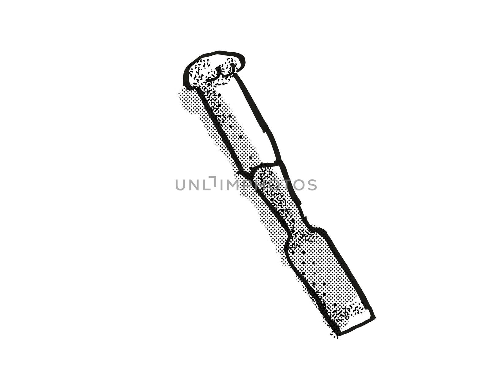 Retro cartoon style drawing of a chisel, a woodworking hand tool  on isolated white background done in black and white