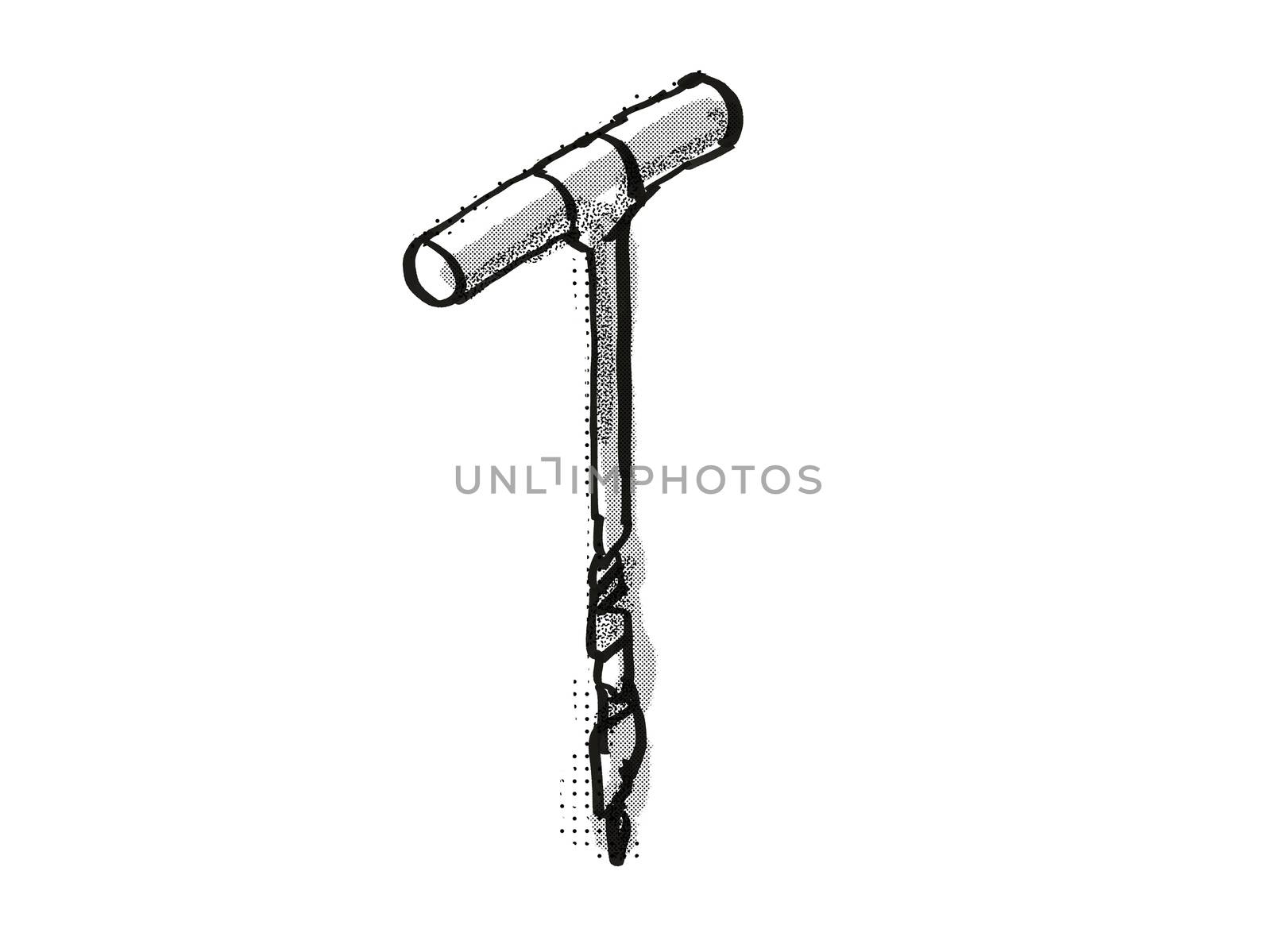 T-handle auger Woodworking Hand Tool Cartoon Retro Drawing by patrimonio